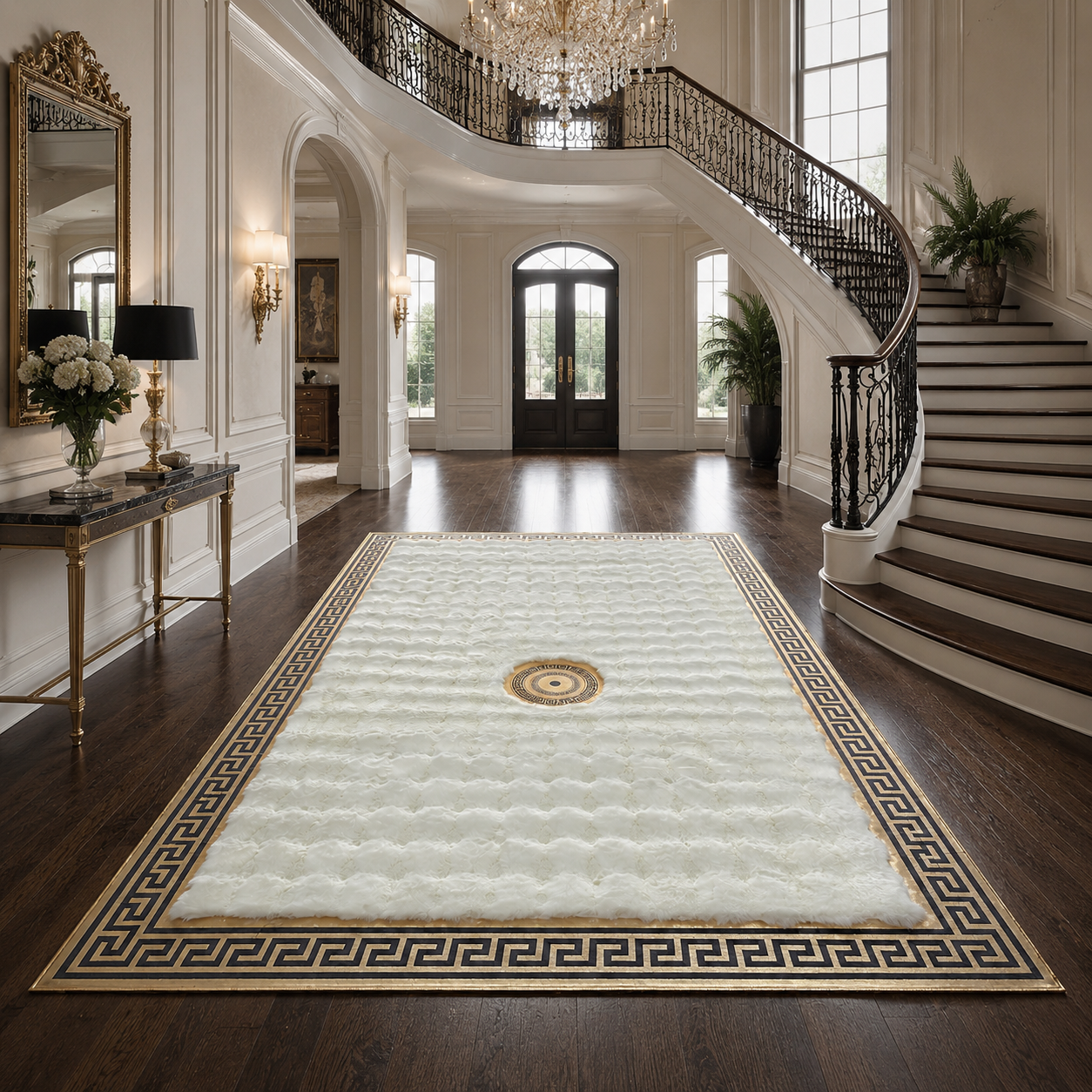 White and Gold Rug, Luxury Plush Area Rug, Modern Living Room Rug,