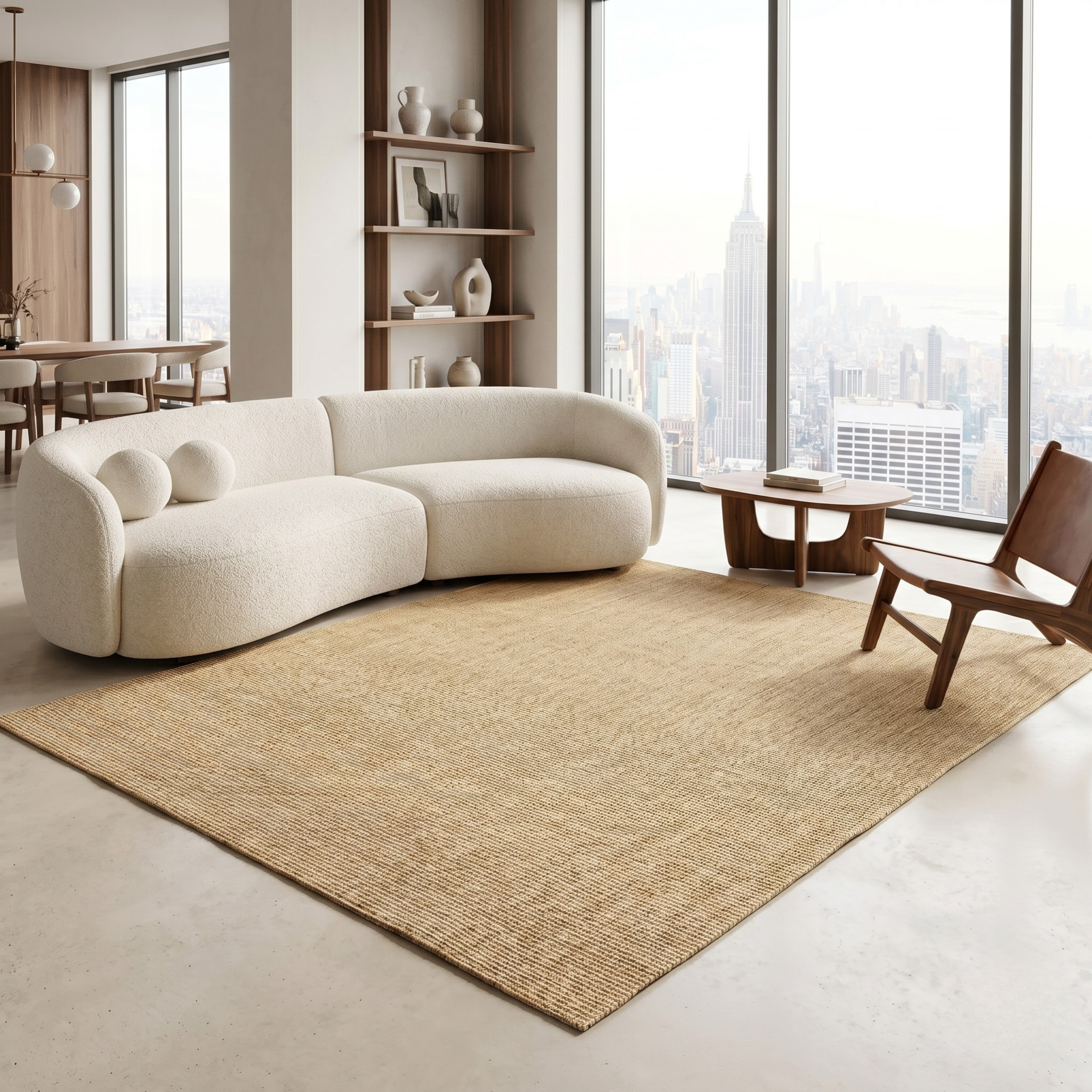 Natural Jute Style Woven Area Rug, Beige Scandinavian Boho Carpet