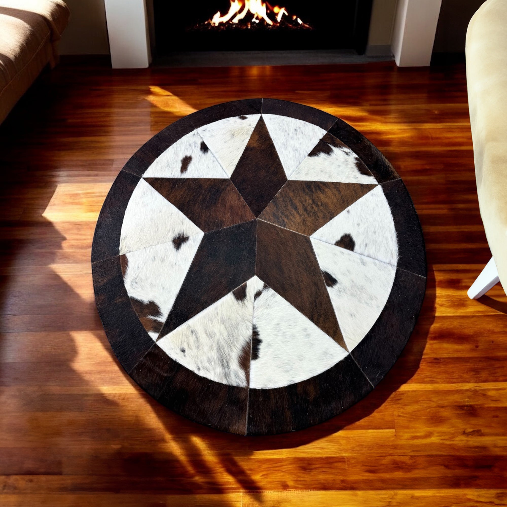 Round Star Cowhide Rug – Western Farmhouse Decor For Entryway