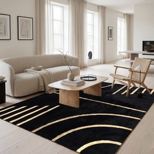 Gold striped black geometric plush rug - outlet single piece
