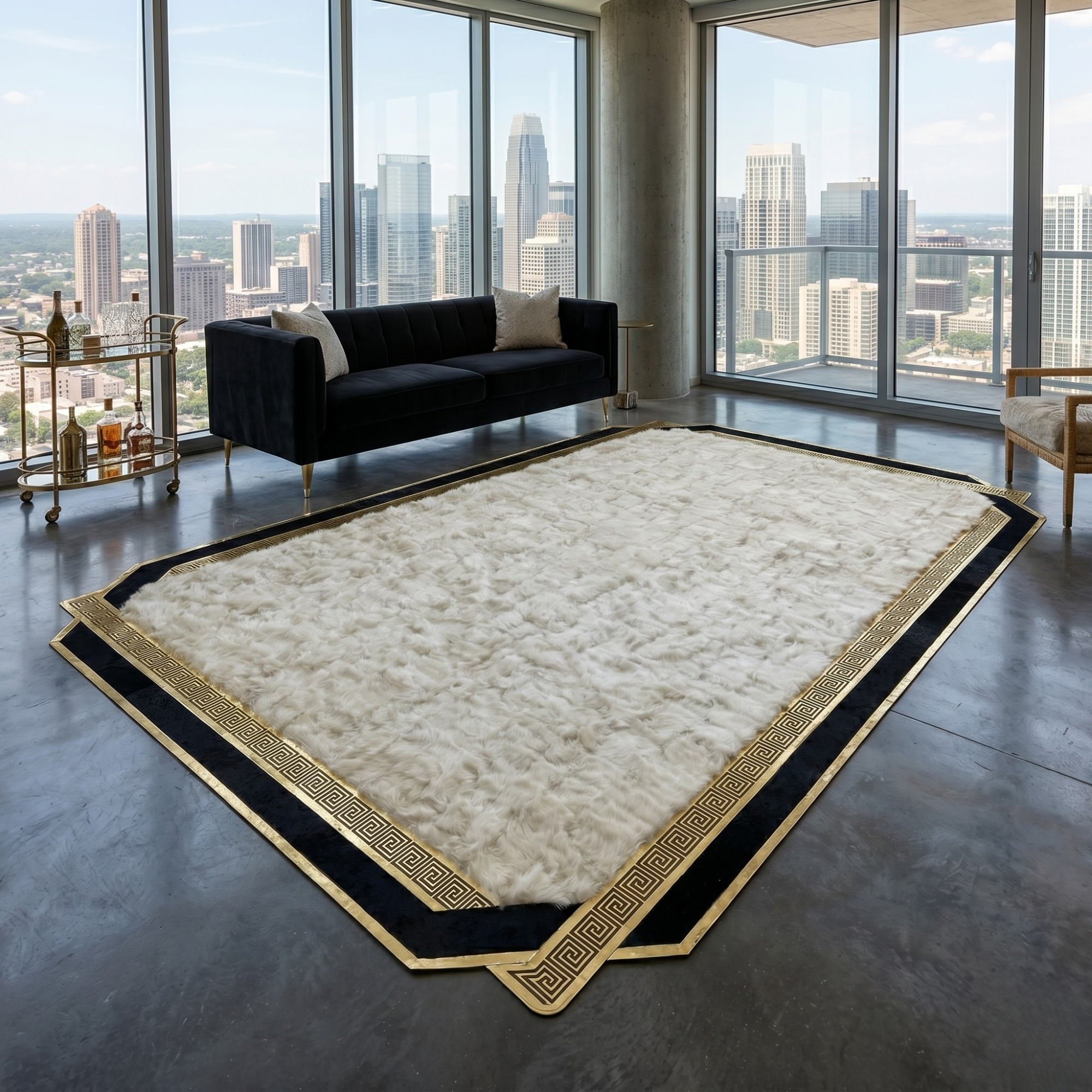 Beige and Black Tuscan Rug, Gold Border Area Rug