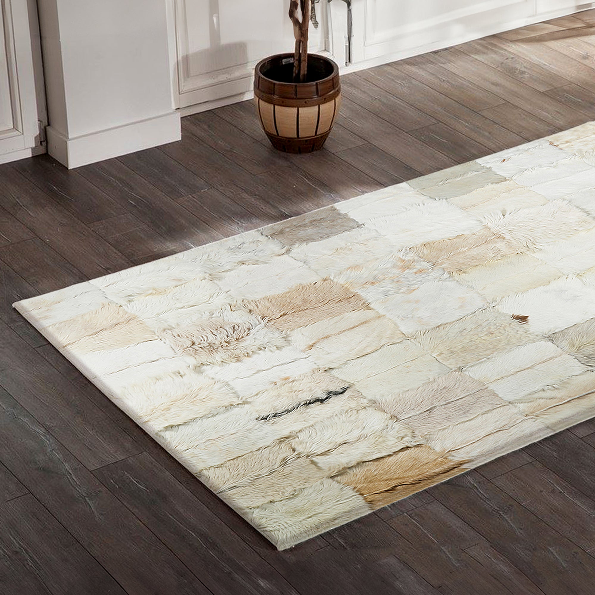 Genuine Goatskin Beige Shaggy Rug