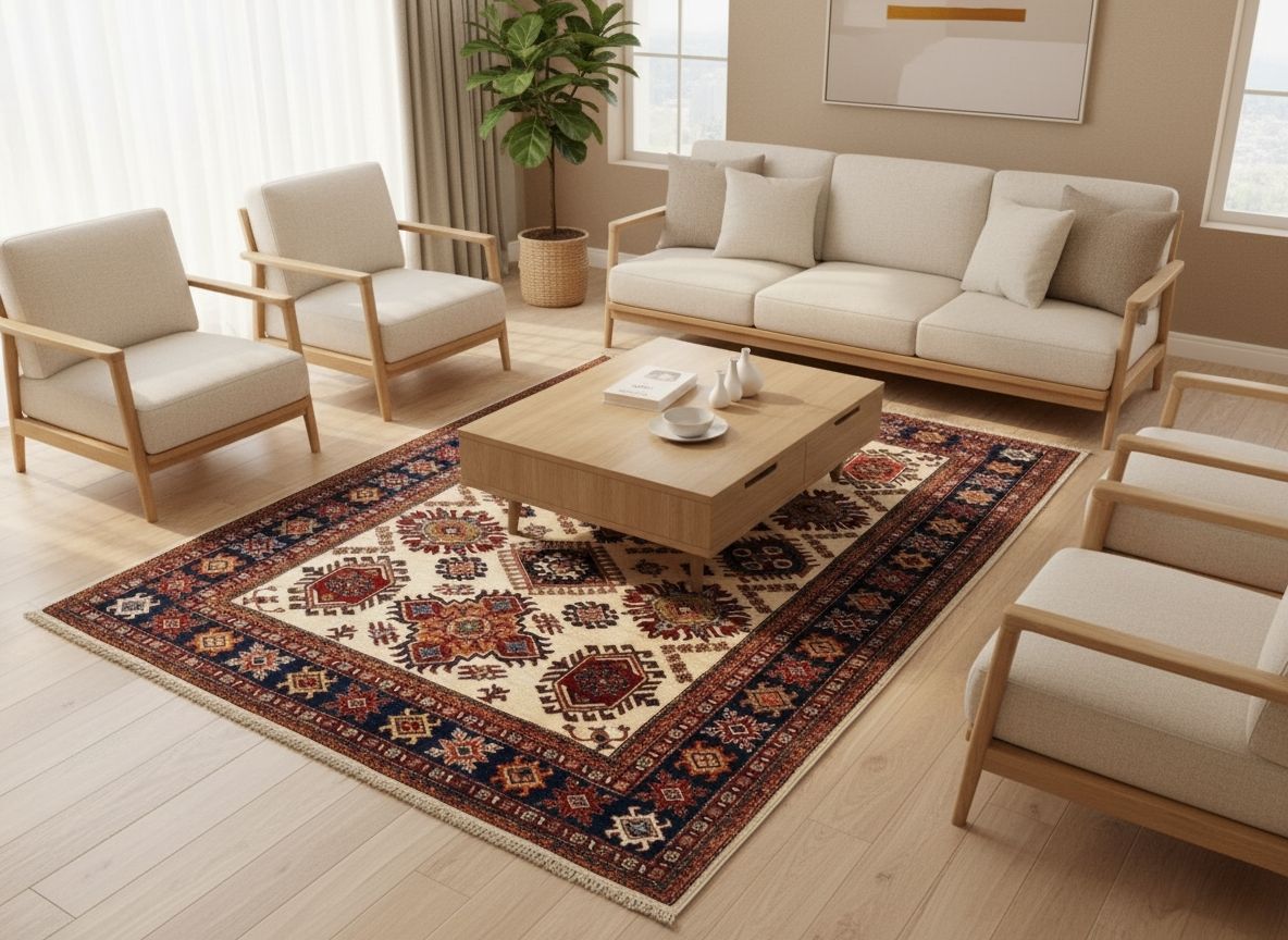 Afghan Style Rug – Hand-Knotted Wool Carpet 199x150cm (6.5x5ft)