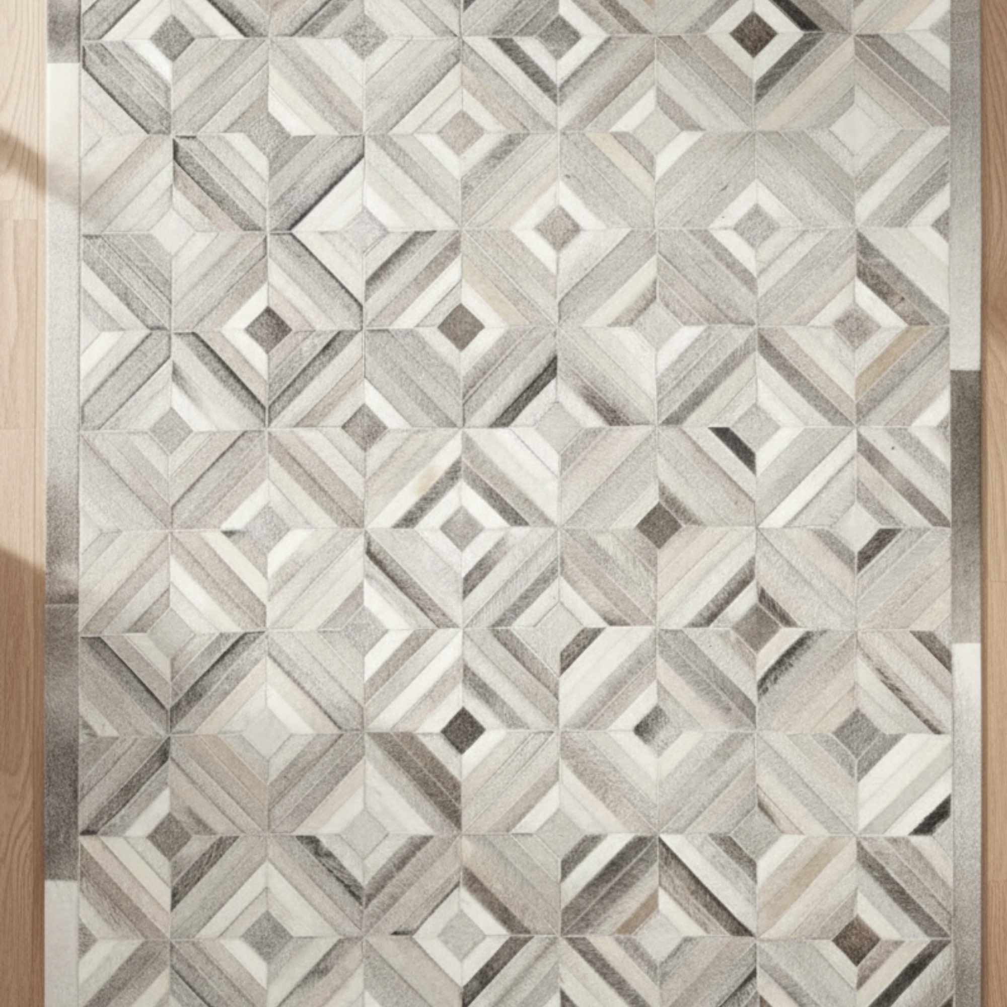 Grey Beige Patchwork Cowhide Rug, Modern Leather Area Rug,Living Room Home Décor