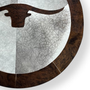 Round cowhide longhorn rug detail