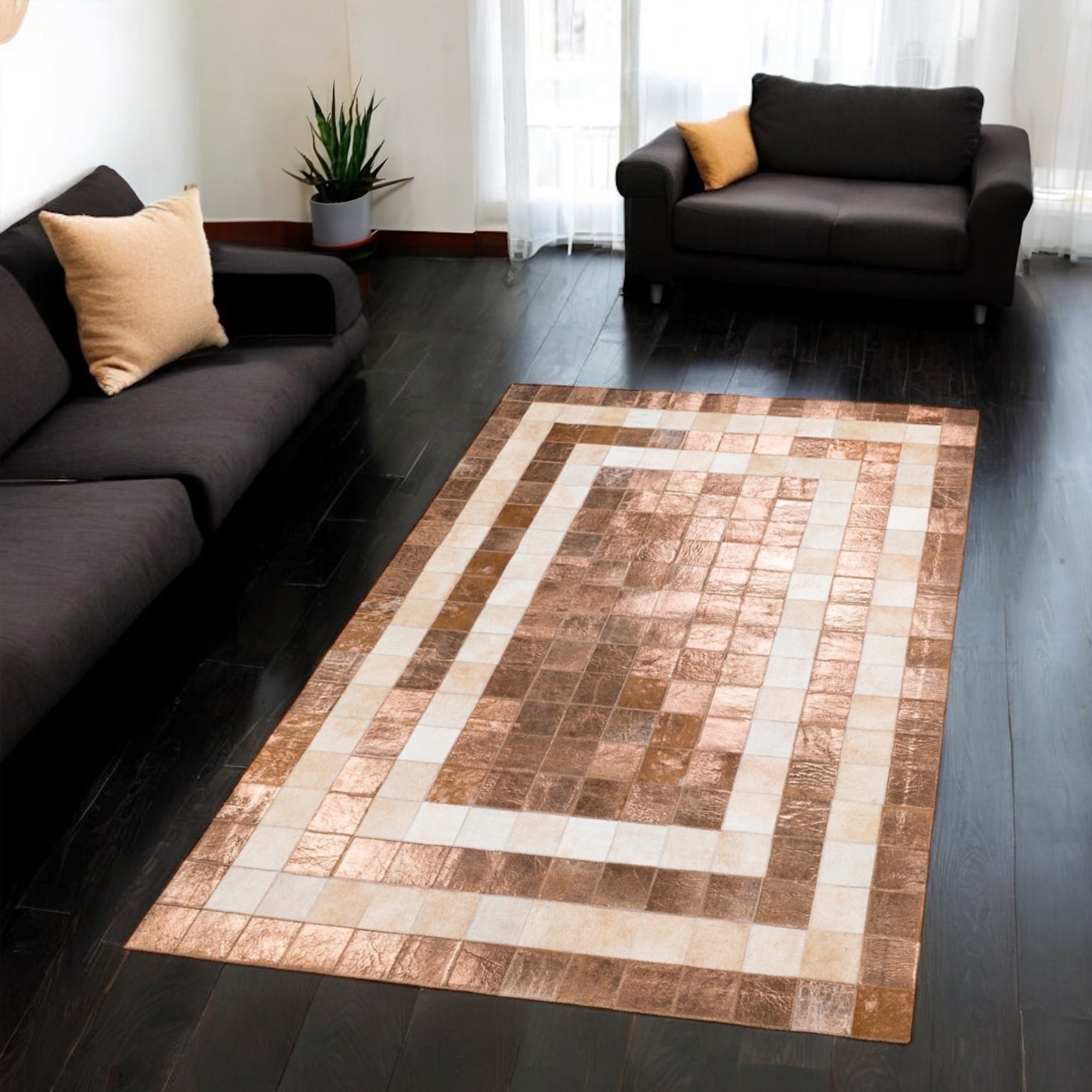 Bronze Cowhide Patchwork Rug, Natural Cowhide Area Rug for Home Decor