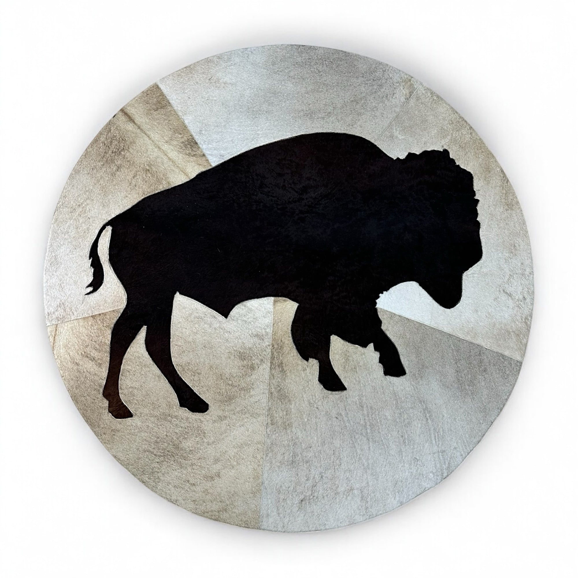 Round Buffalo Cowhide Rug –Western Rustic Lodge Decor