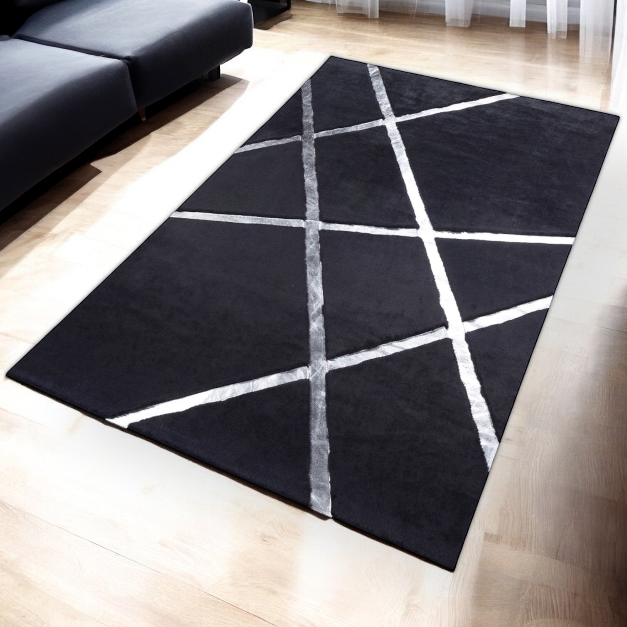 Silver Striped Black Plush Carpet