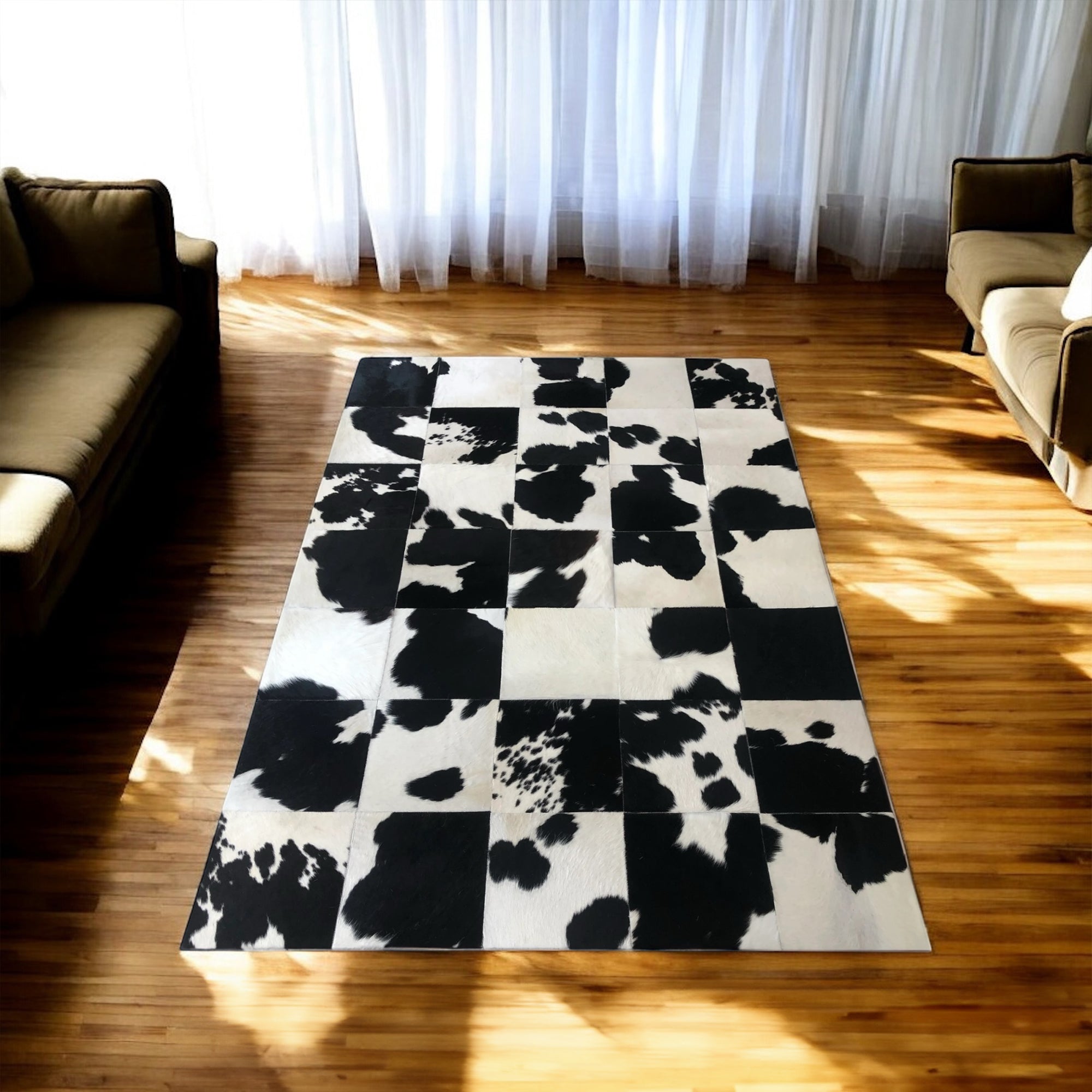 Black & White Cow Print Cowhide Patchwork Rug