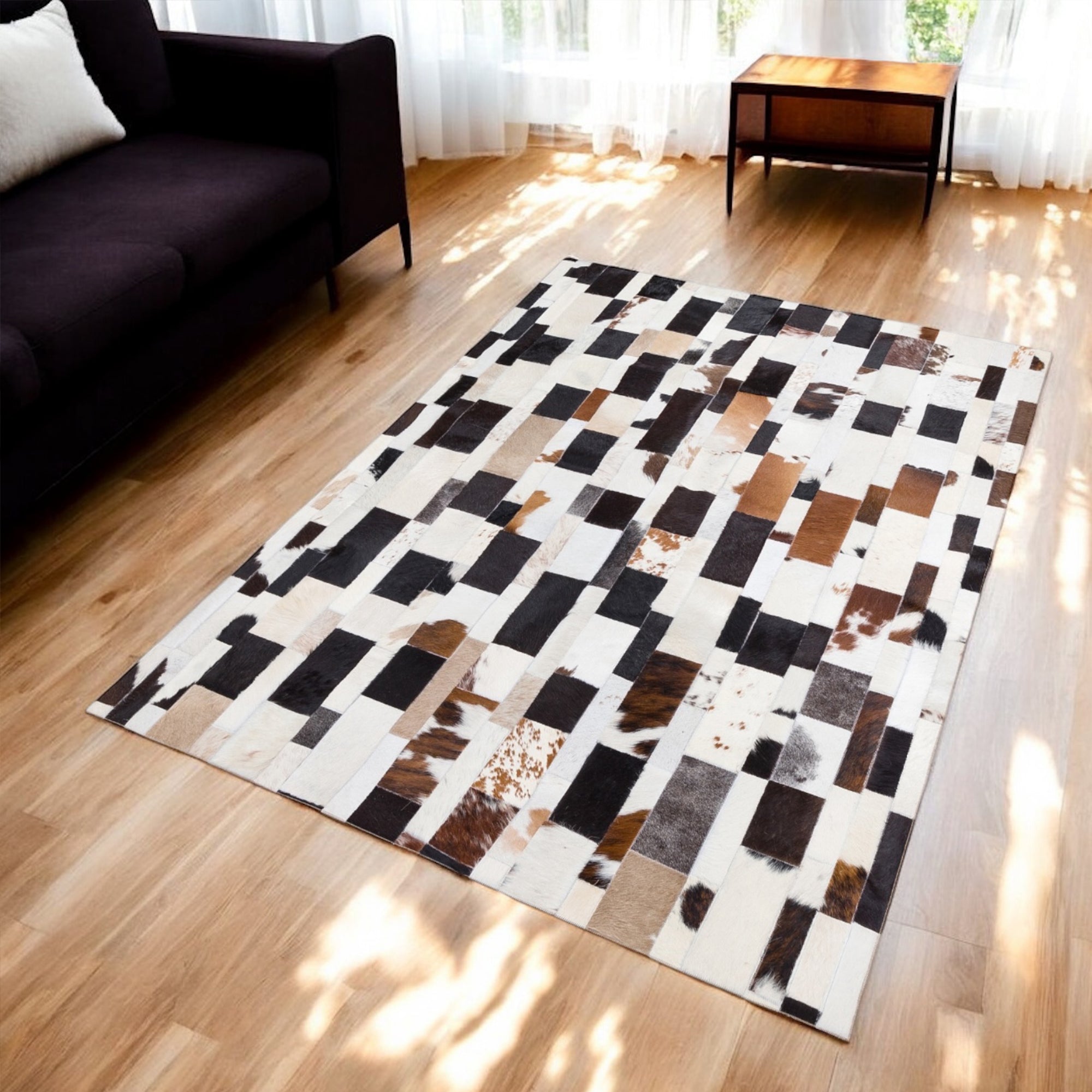 Brick Pattern Patchwork Cowhide Carpet