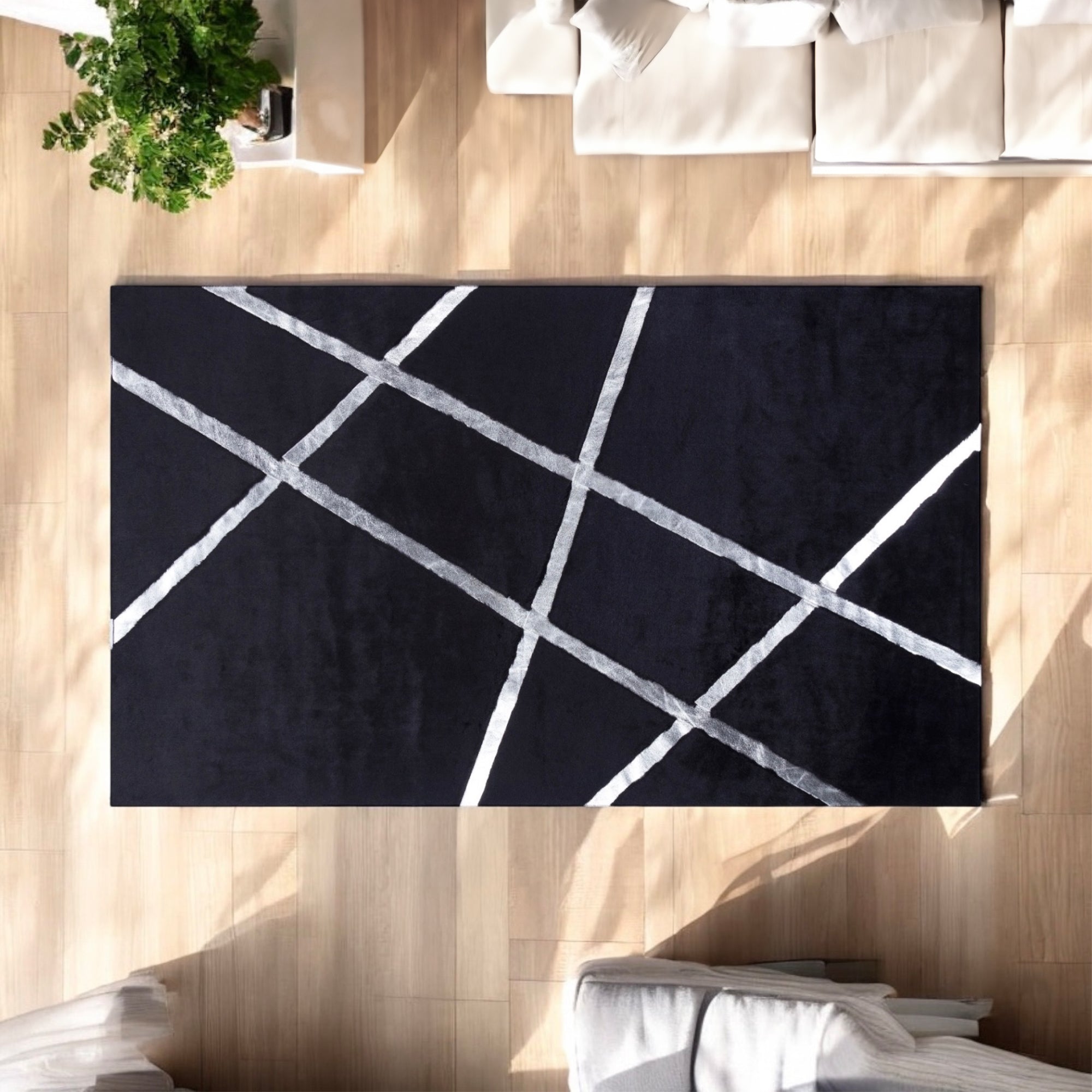 Silver Striped Black Plush Carpet
