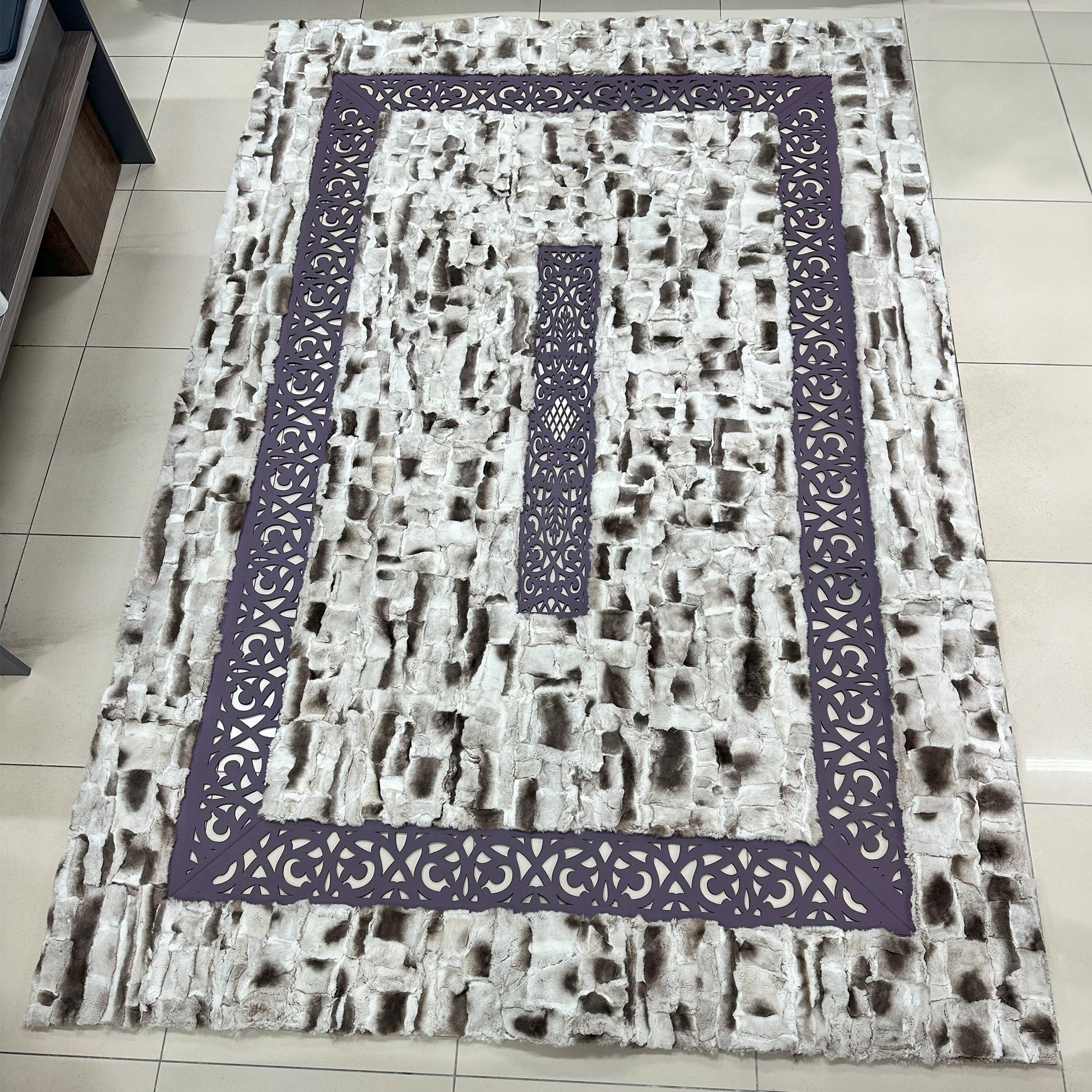 Tuscan Leather Rug , Grey Area Carpet, Custom Size Modern Living Room Decor