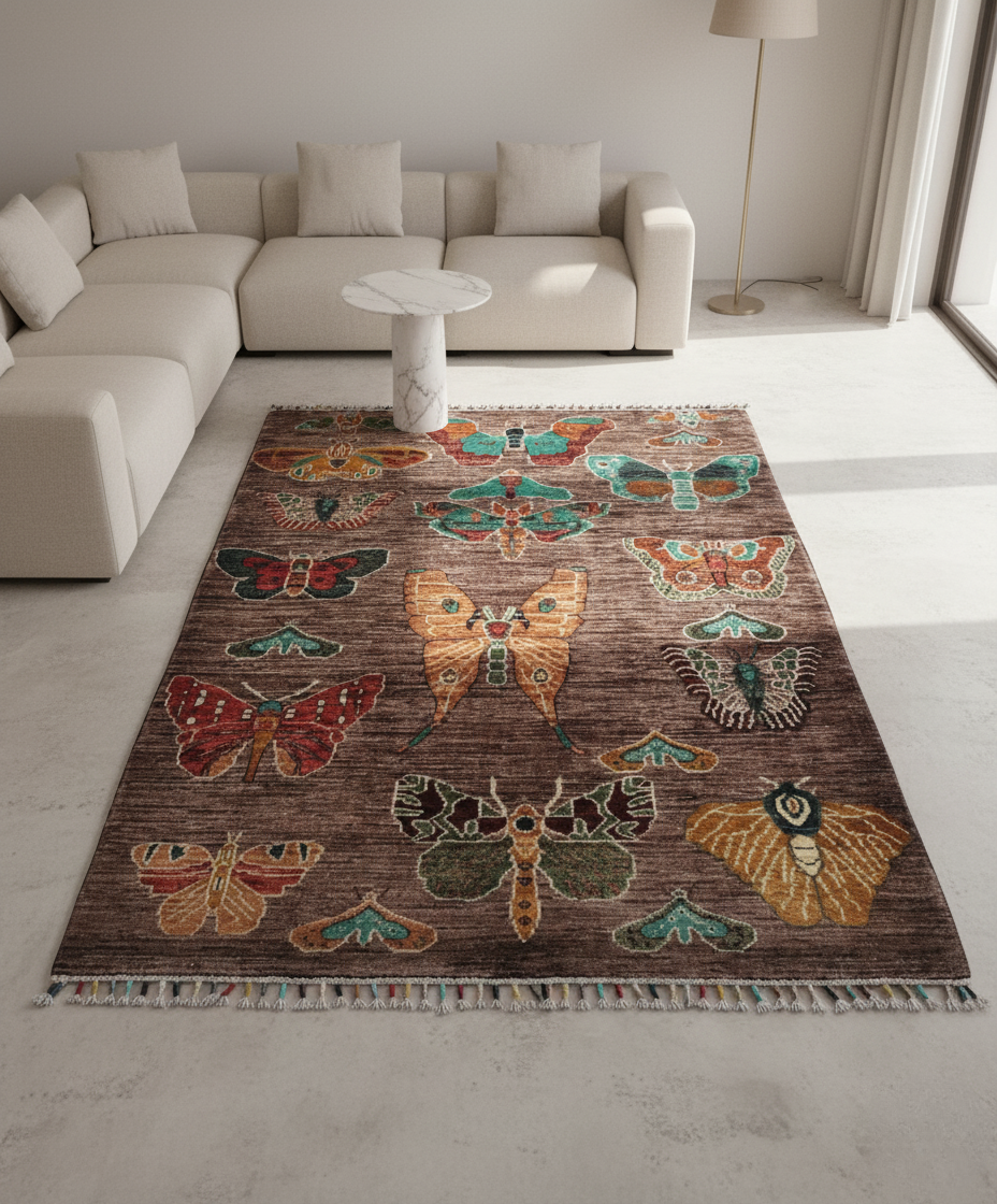 Afghan Sultani Butterfly Rug – Hand-Knotted Wool Carpet 144x100cm (4.7x3.3ft)