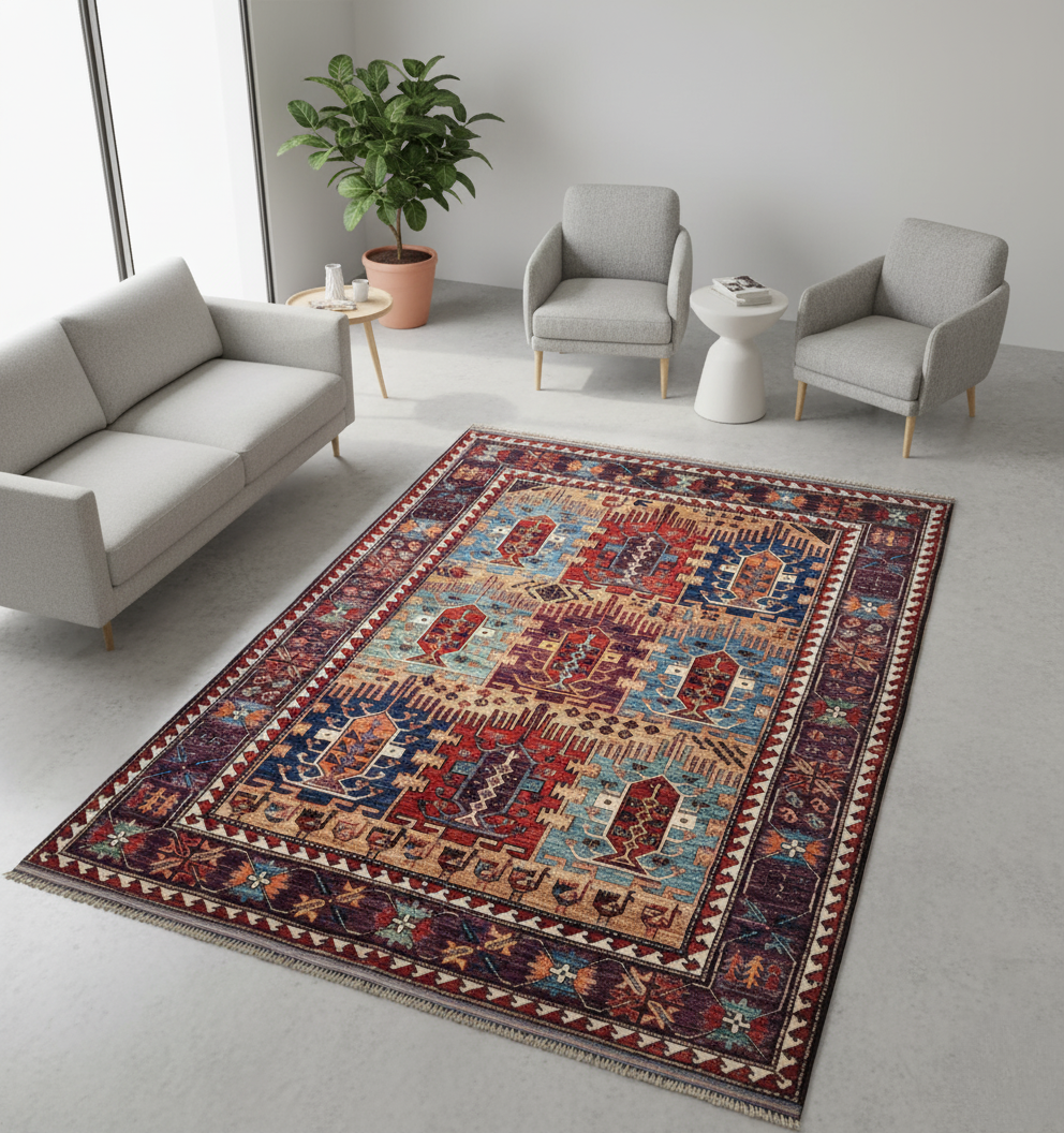 Handmade Afghan Rug – Hand-Knotted Wool Carpet 248x179cm (8.1x5.9ft)