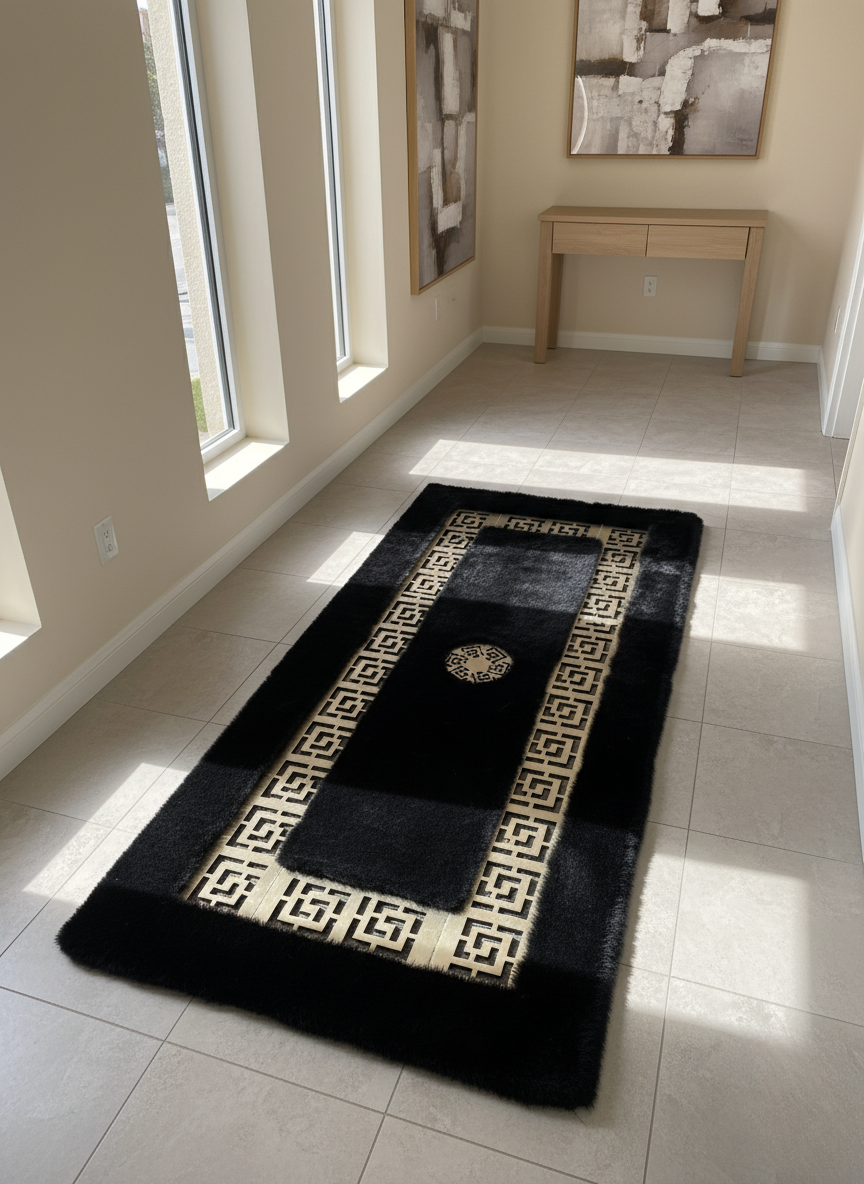Black Plush Runner Rug, Luxury Soft Hallway Runner, Handmade Plush Rug for Entryway