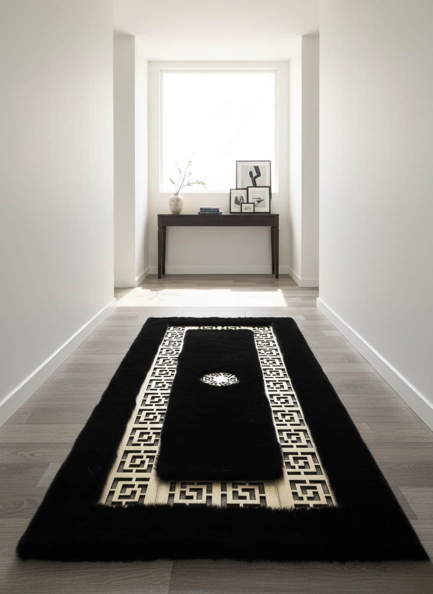 Black Plush Runner Rug, Luxury Soft Hallway Runner, Handmade Plush Rug for Entryway