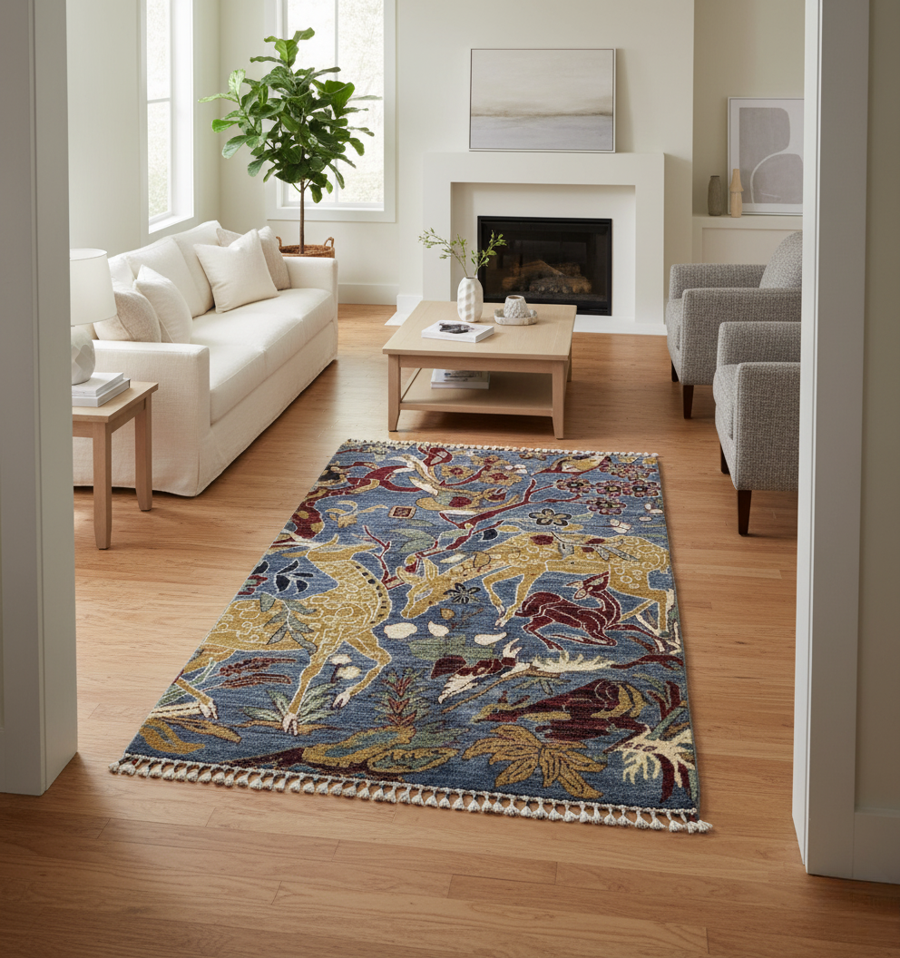 Afghan Animal Design Rug – Hand-Knotted Wool Carpet 148x105cm (4.8x3.4ft)