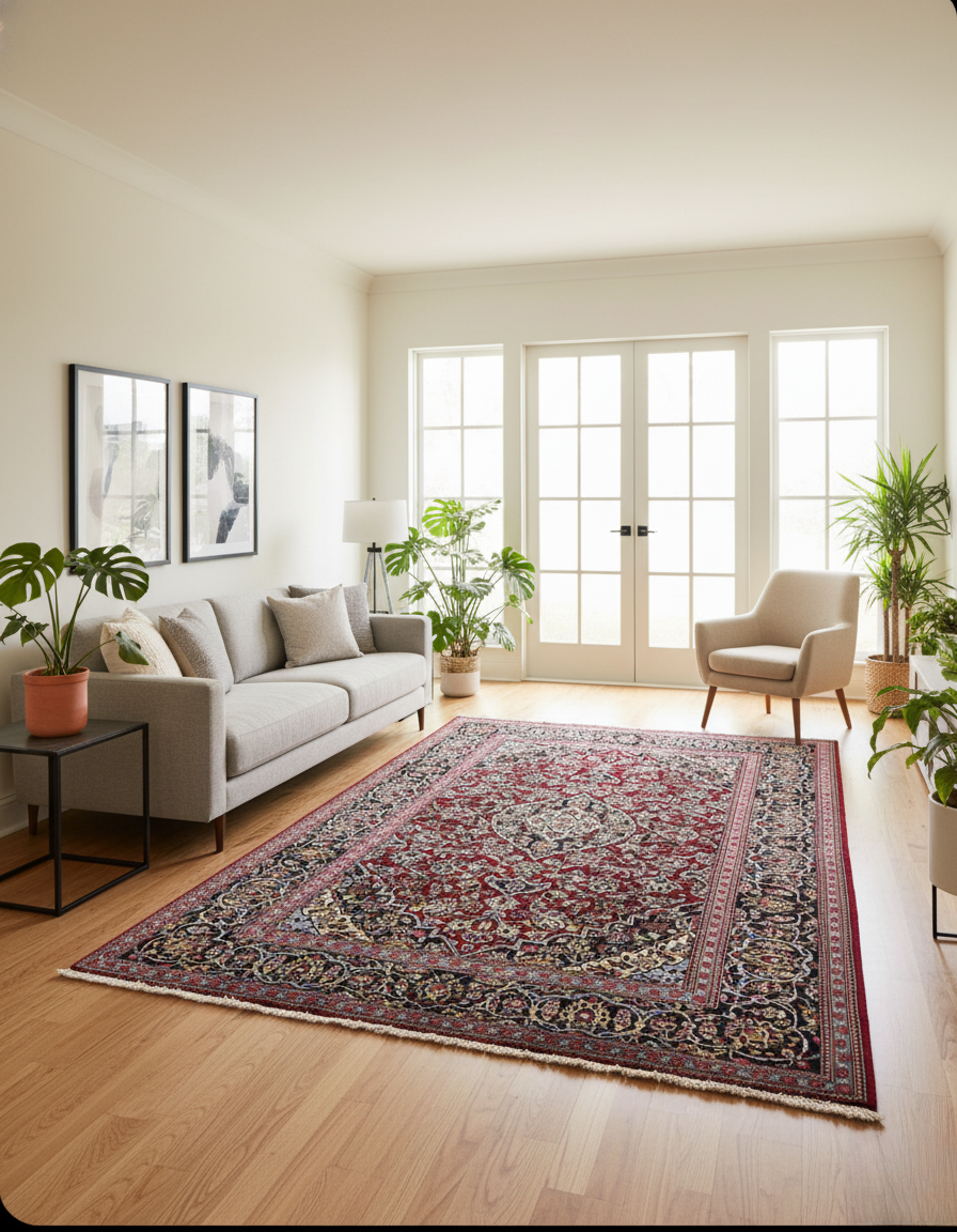 Handmade Red Wool Medallion Rug Carpet 205x132cm (6.7x4.3ft)