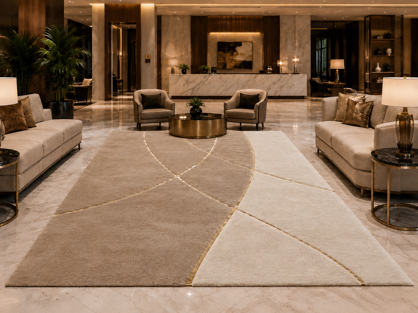 Beige & Ivory Soft Plush Area Rug – Modern Geometric Luxury Rug