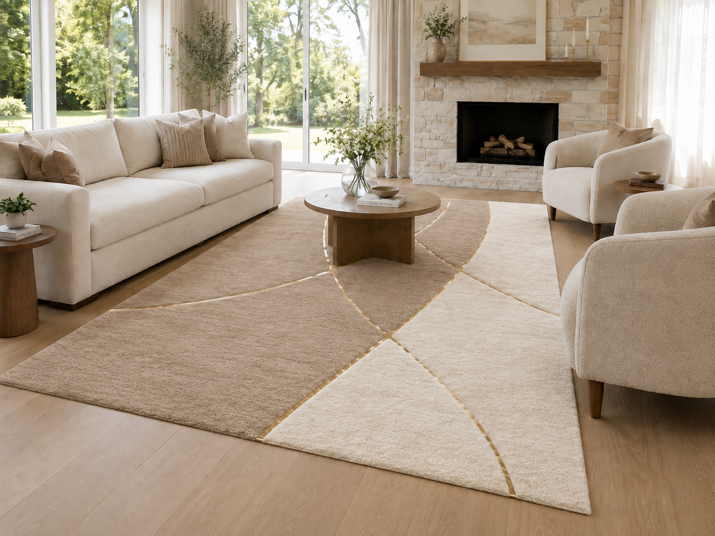 Beige & Ivory Soft Plush Area Rug – Modern Geometric Luxury Rug