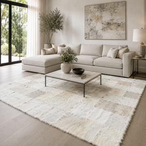 White Beige Patchwor Goatskin Rug – view 5