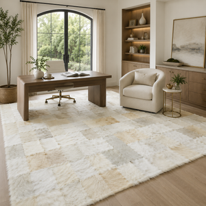 White Beige Patchwor Goatskin Rug – view 3