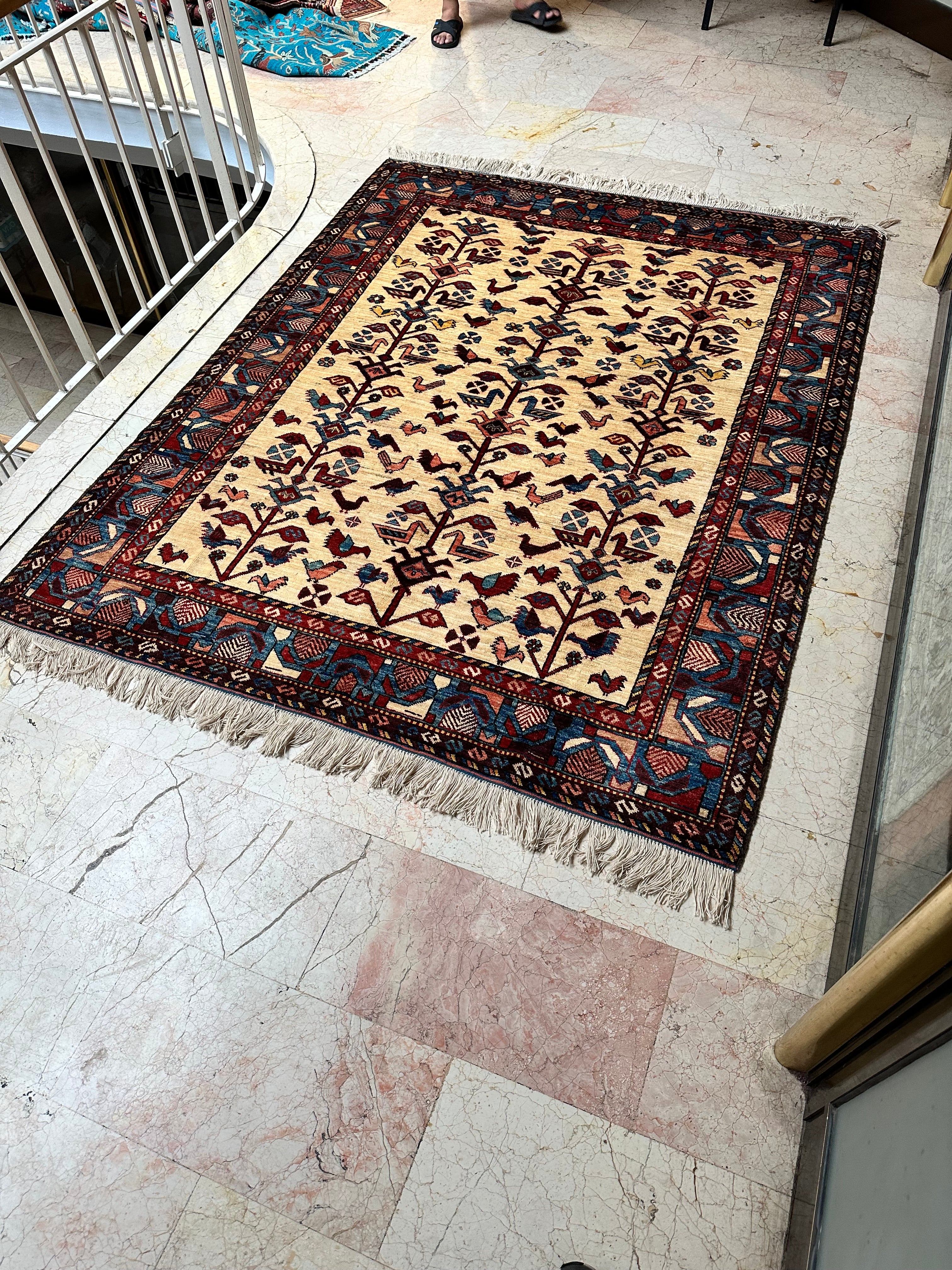 Afghan Rug – Hand-Knotted Wool Carpet 224x178cm (7.3x5.8ft), Tree of Life Design, One of a Kind