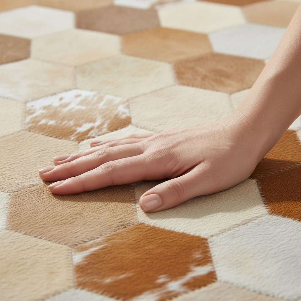 Brown & Cream Patchwork Cowhide Rug – Leather Area Rug,Living Room Decor