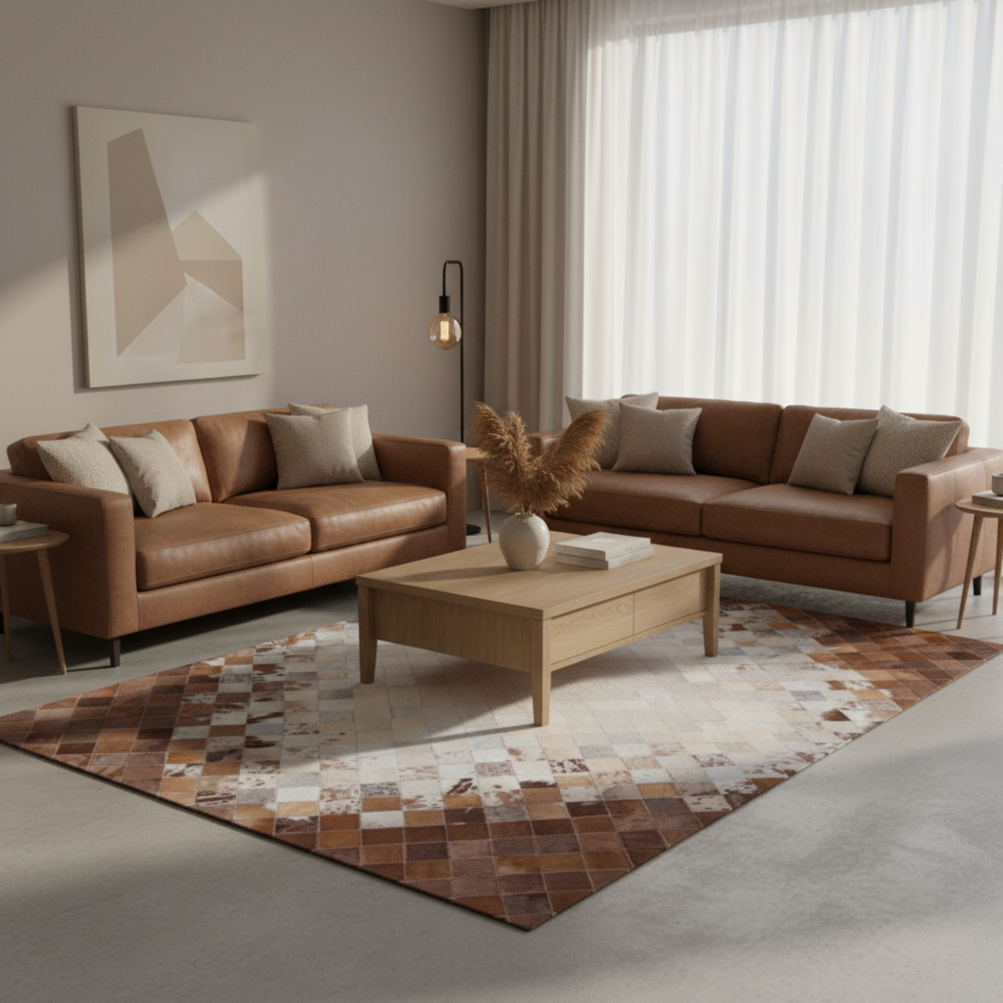 Brown Cowhide Patchwork Rug – Natural Genuine Cowhide, Handcrafted Luxury, Custom Size Area Rug