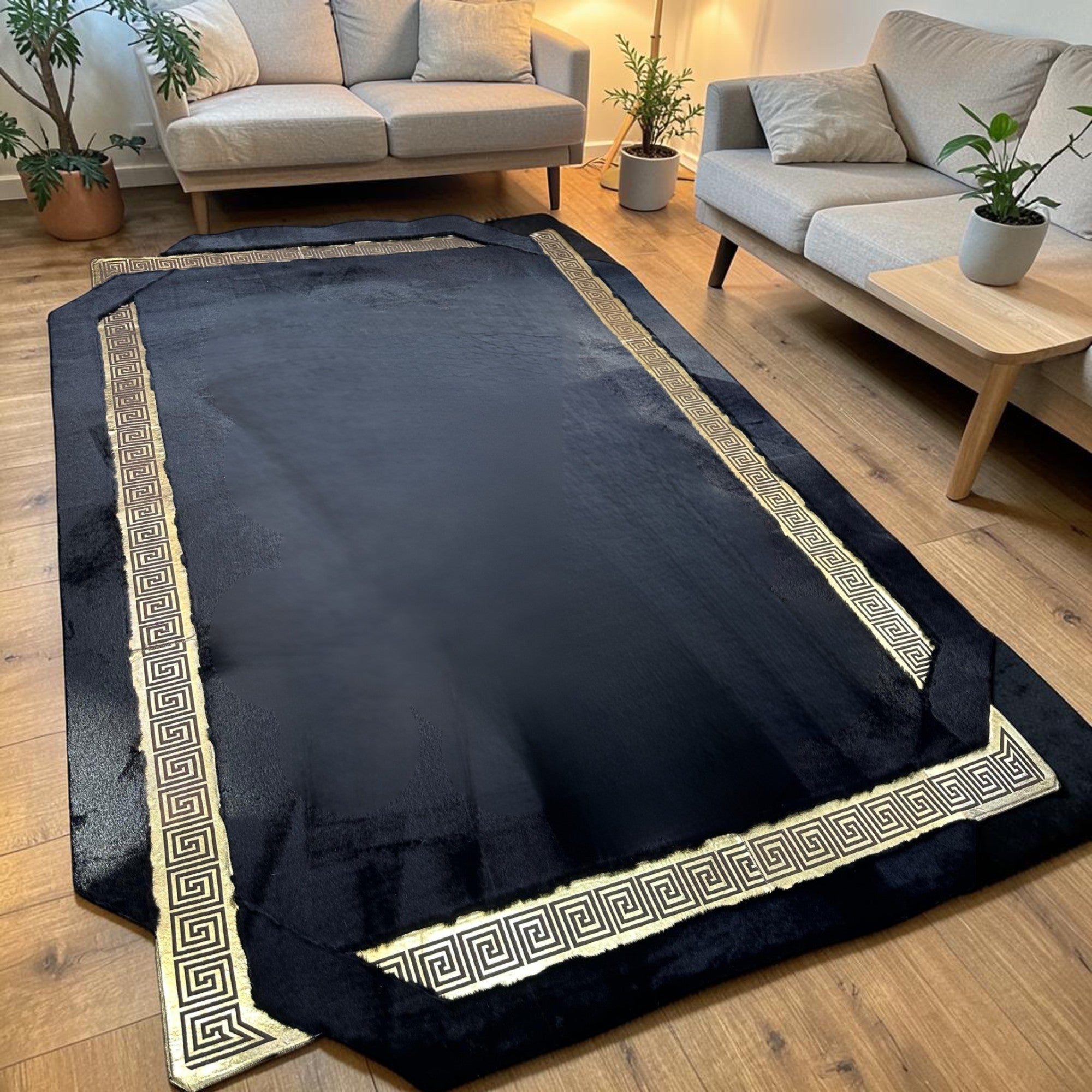 Black Gold Plush Rug, Custom Size Soft Fluffy Carpet