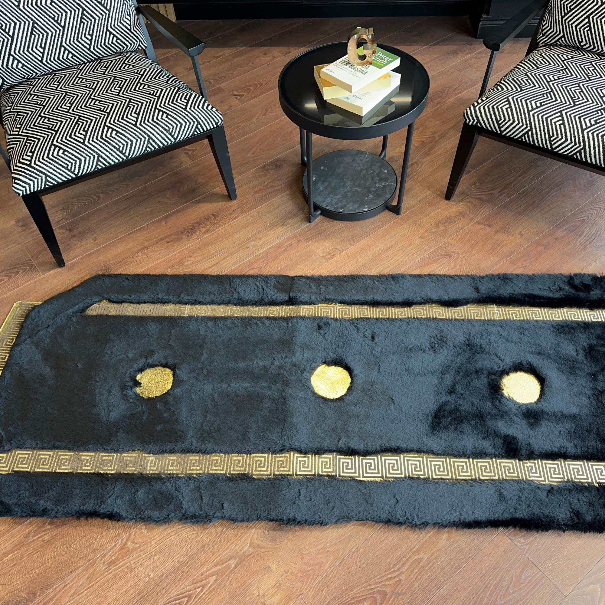 Black and Gold Accent Fur Plush Rug