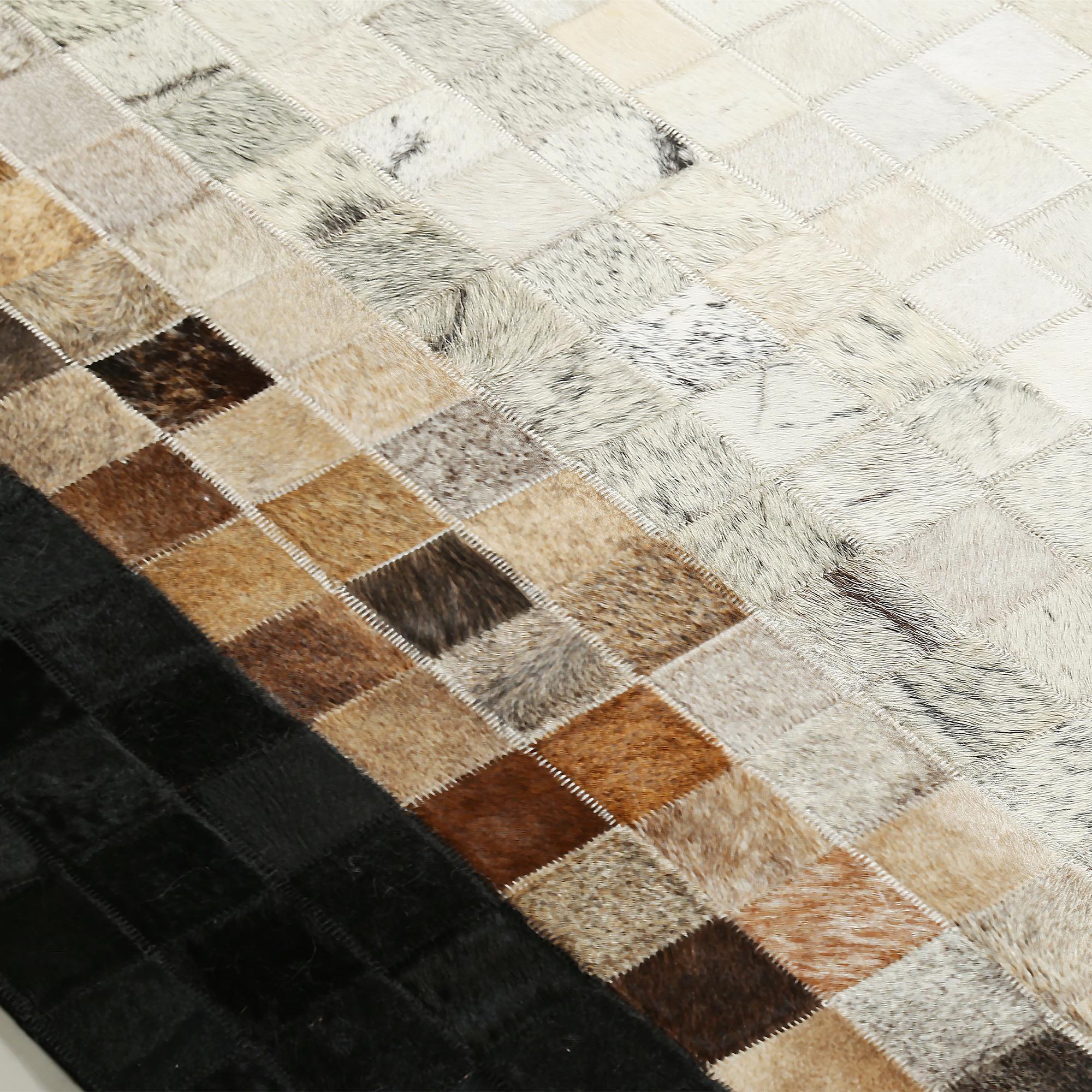 Black and Beige Checkered Cowhide Rug