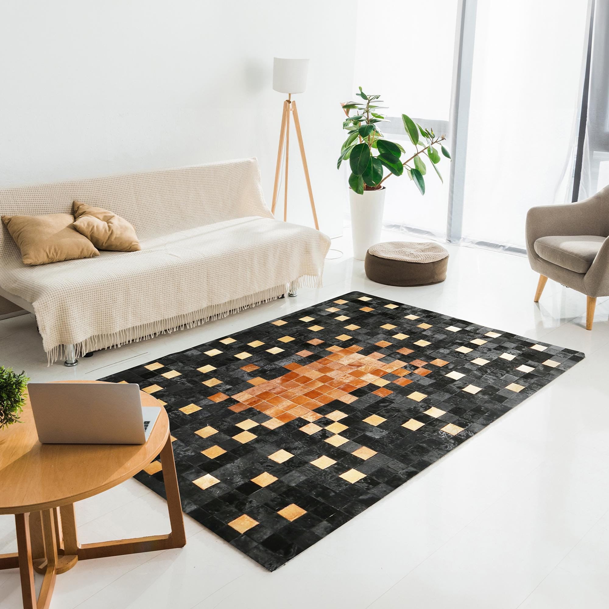 Tricolor Patchwork Cowhide Carpet