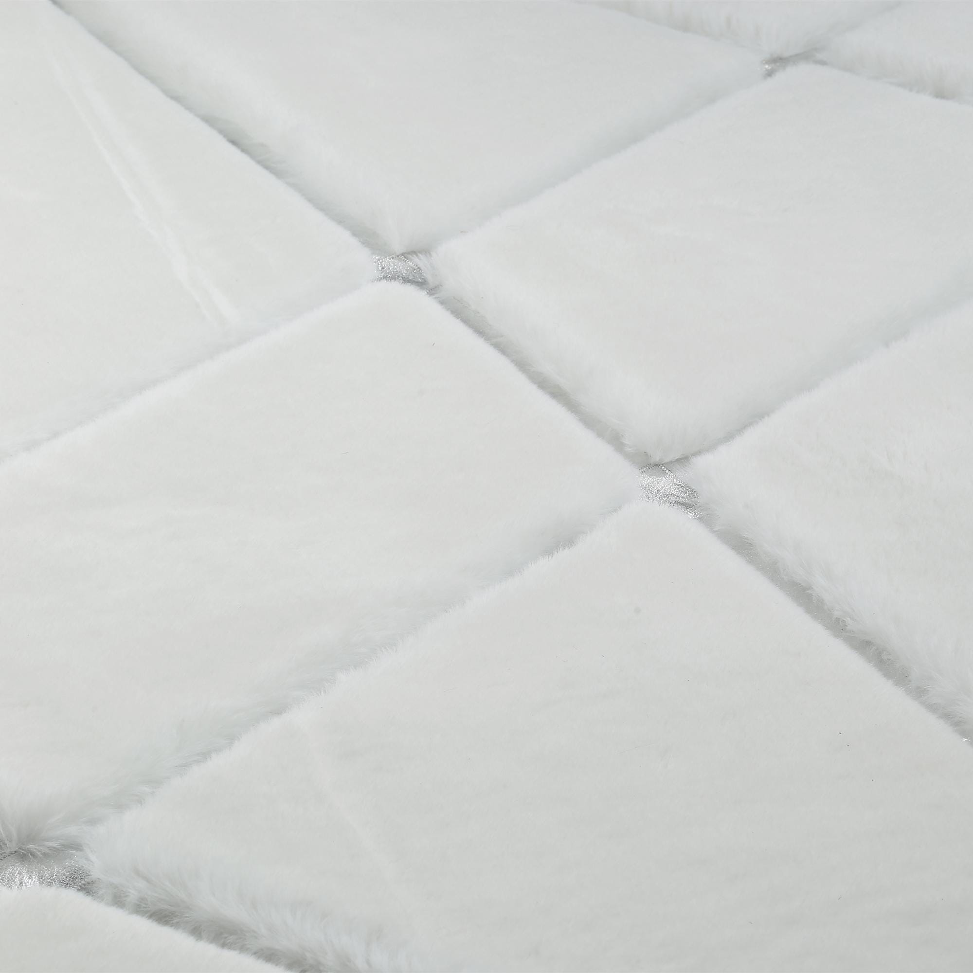 White Fur Plush Carpet with Silver Stripes