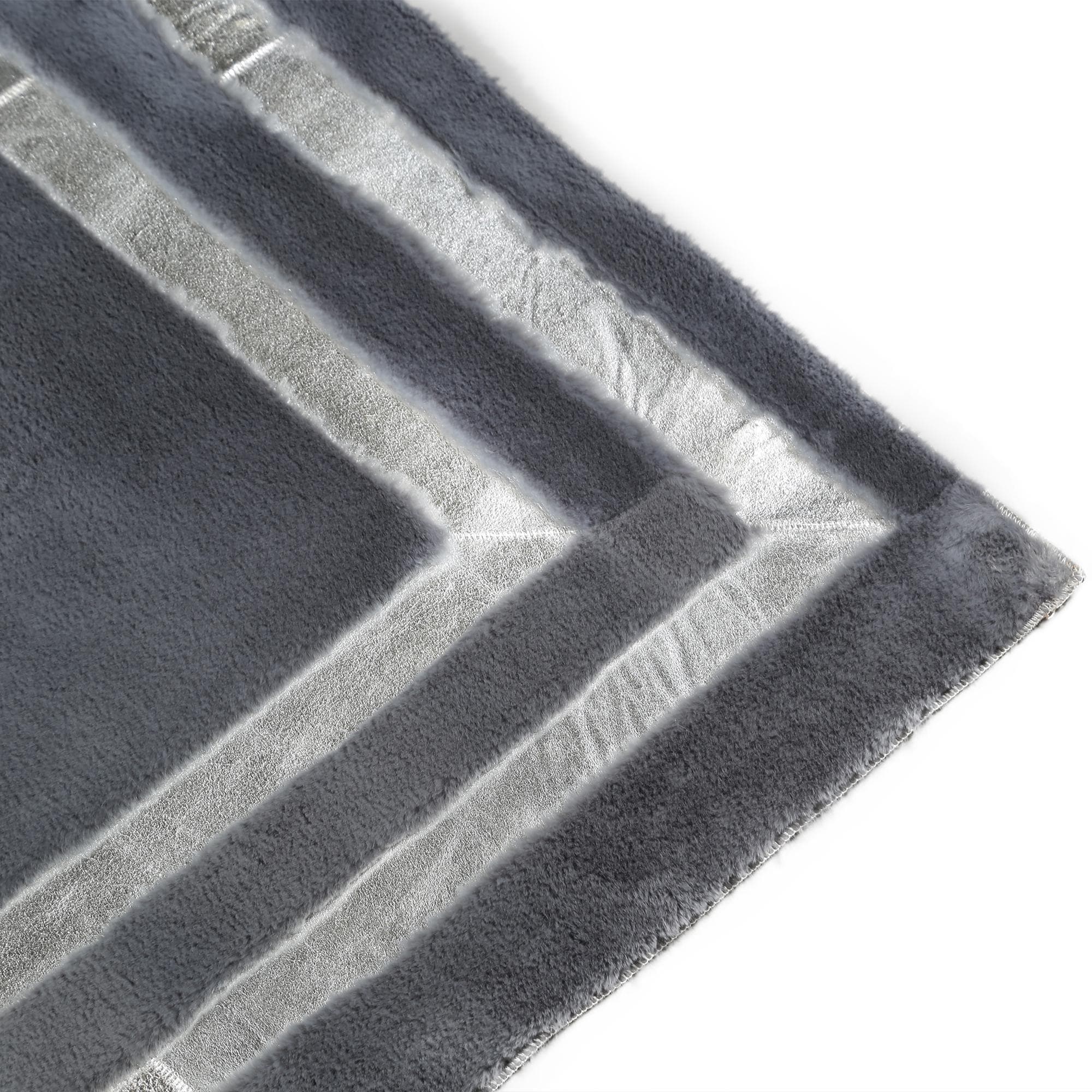 Silver Framed Gray Fur Plush Rug