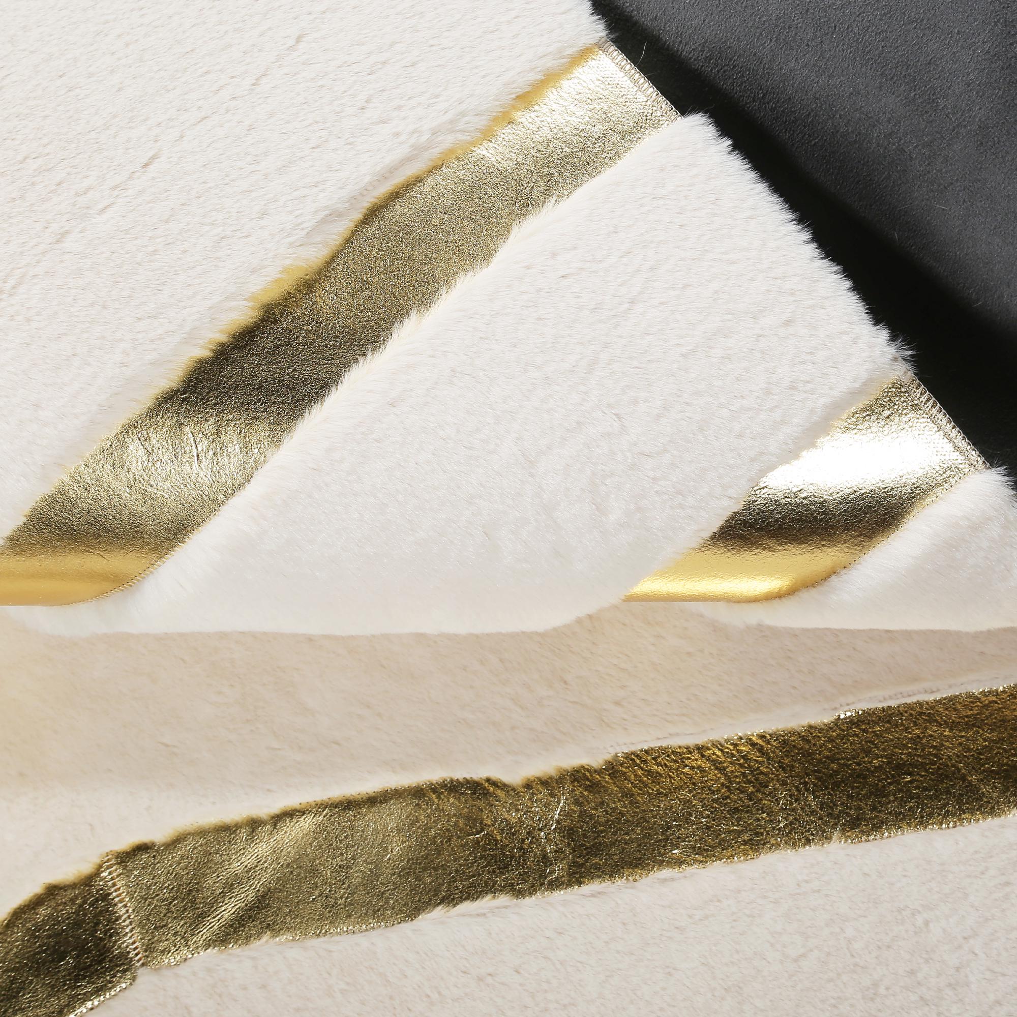Geometric Gold Detailed White Fur Plush Rug