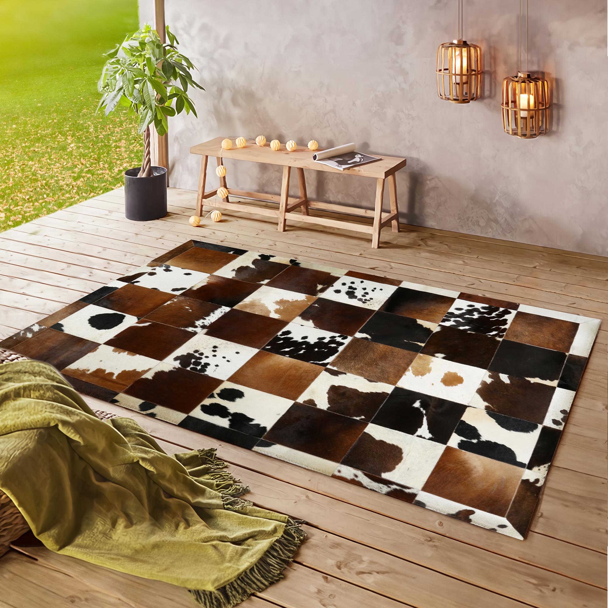 Brown & Cream Natural Cowhide Rug, Luxury Living Room Carpet