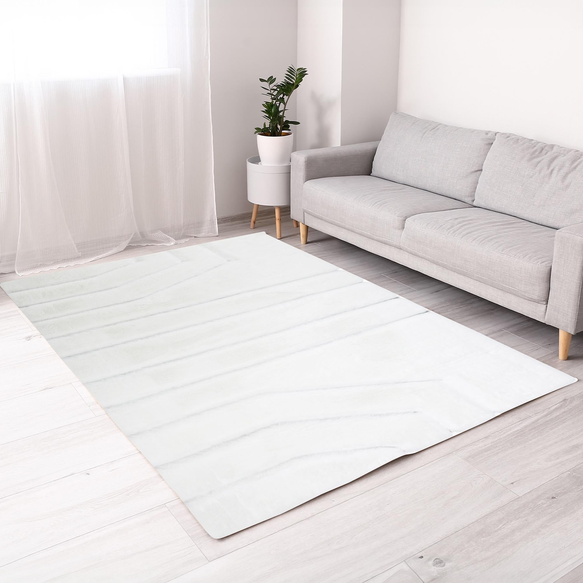 Fluffy White Plush Rug, Handmade Living Room Carpet