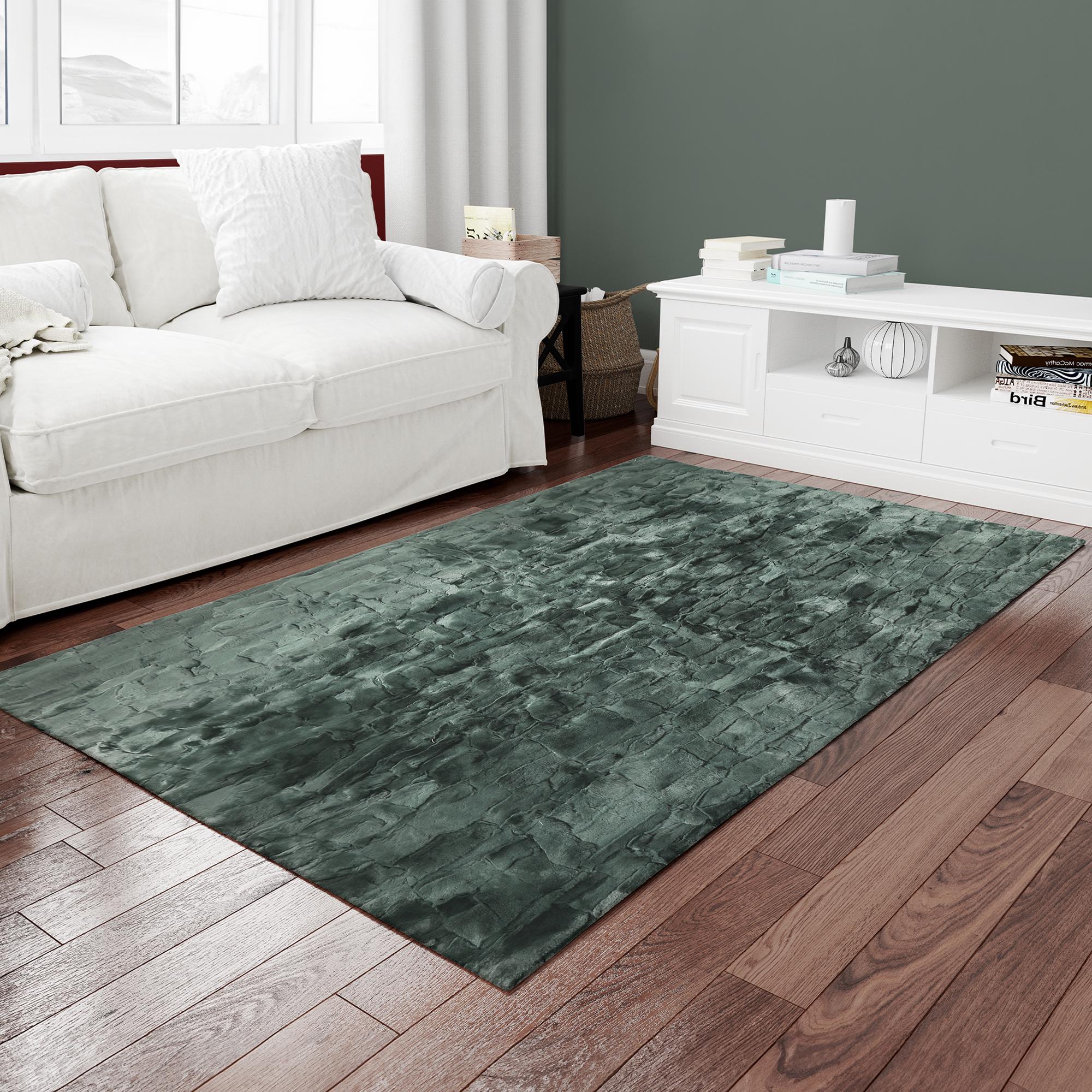 Luxury Dark Green Rex Rabbit Fur Rug – Genuine Handmade Soft Carpet for Living Room & Bedroom
