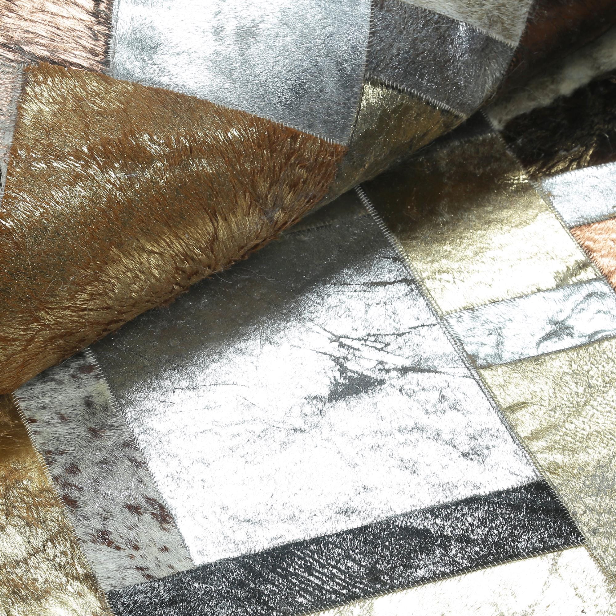 Silver, Gold and Bronze Leaf Cowhide Rug