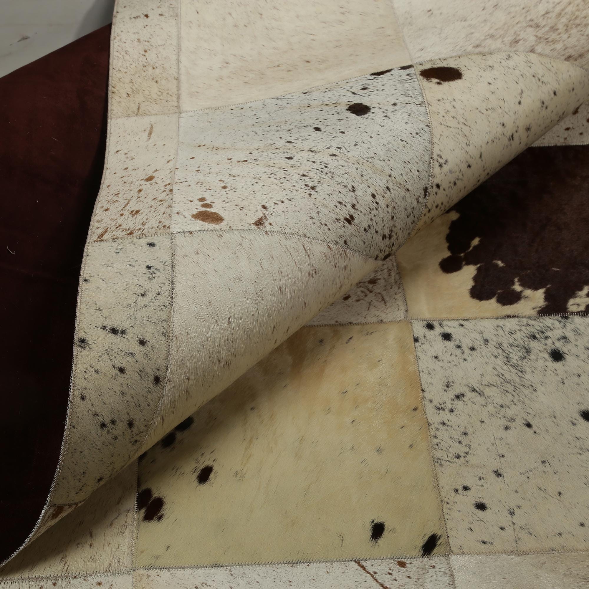 Beige Cowhide Rug with Brown Cow Print