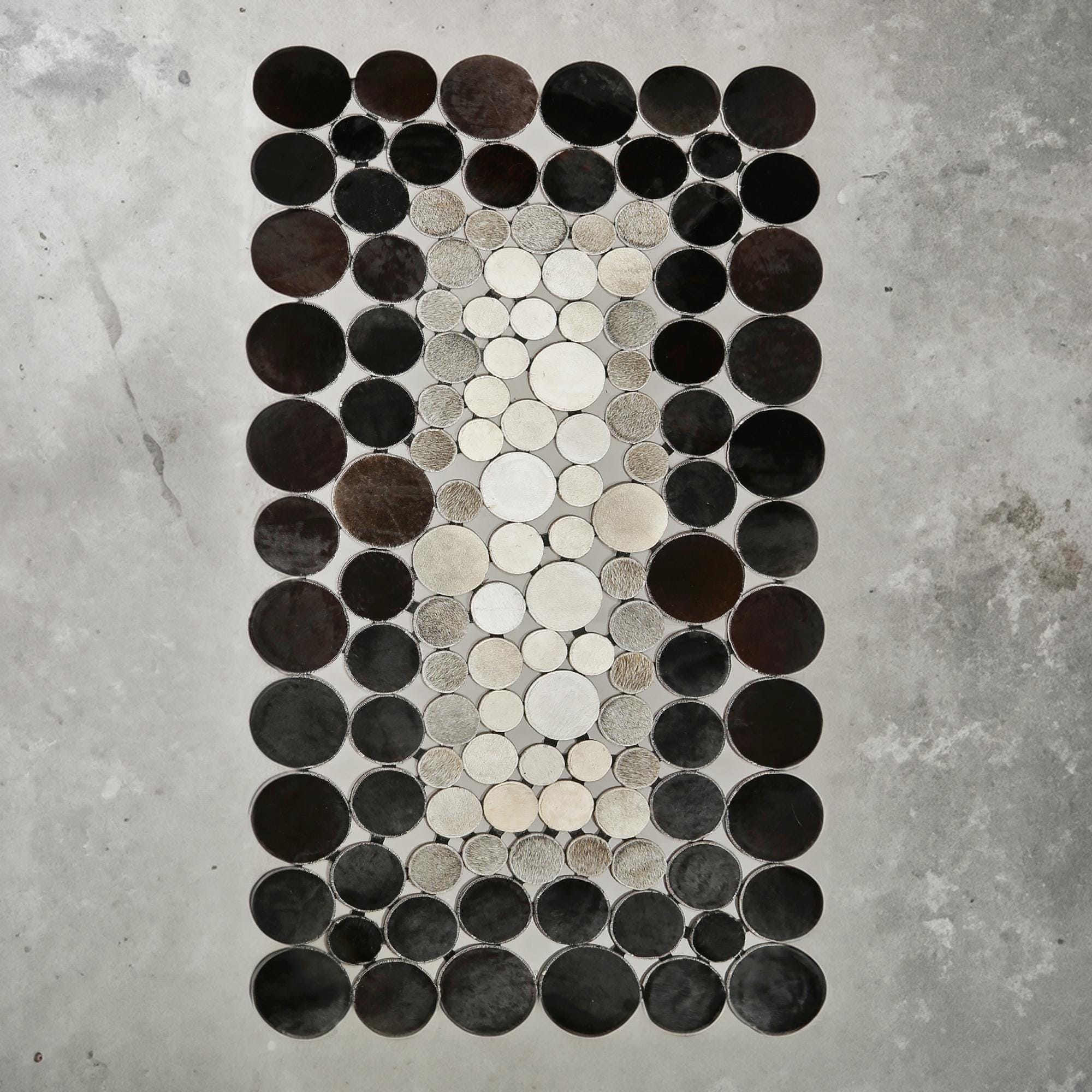 Black & Gray Cowhide Polka Dot Patchwork Rug