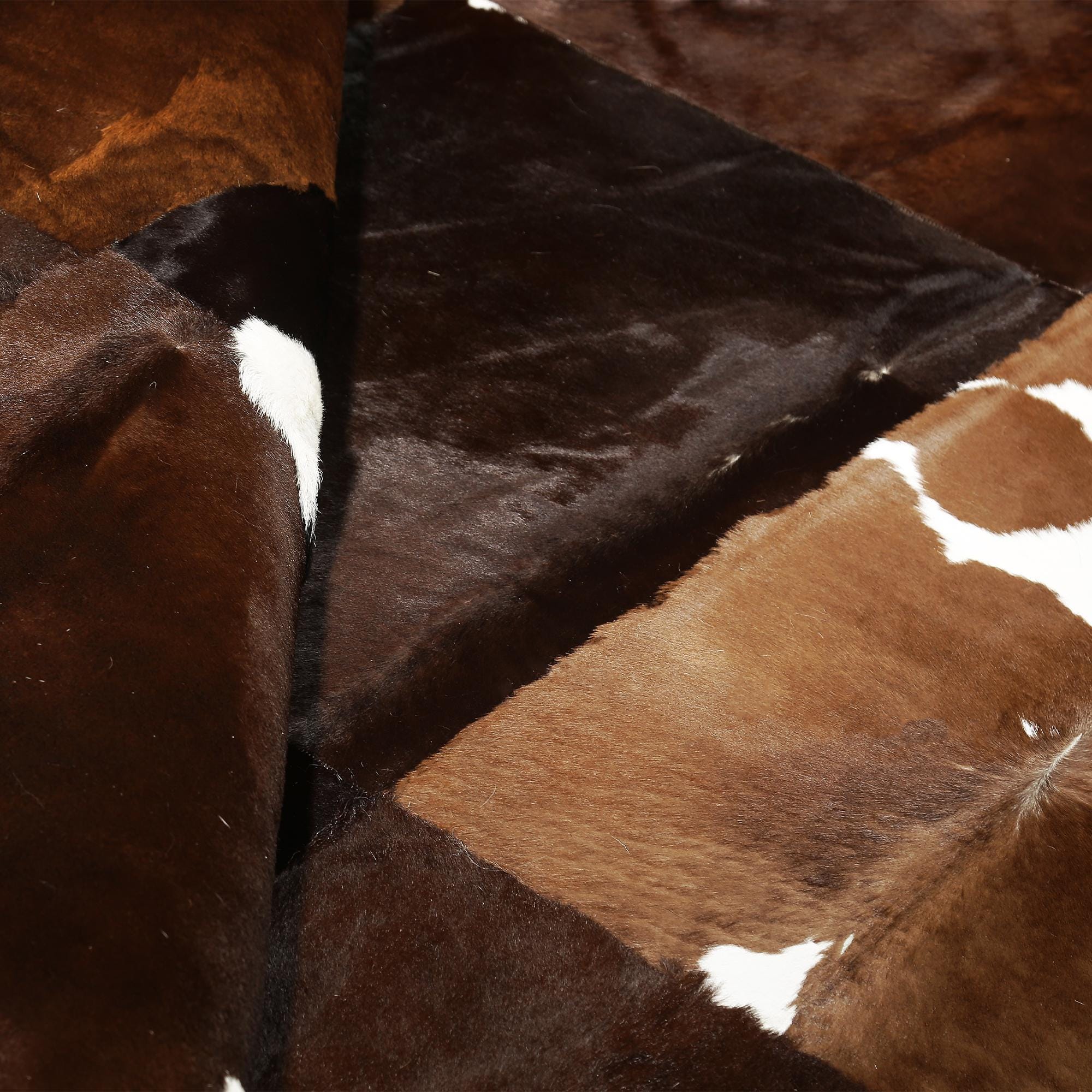 Brown & White Cow Print Patchwork Rug