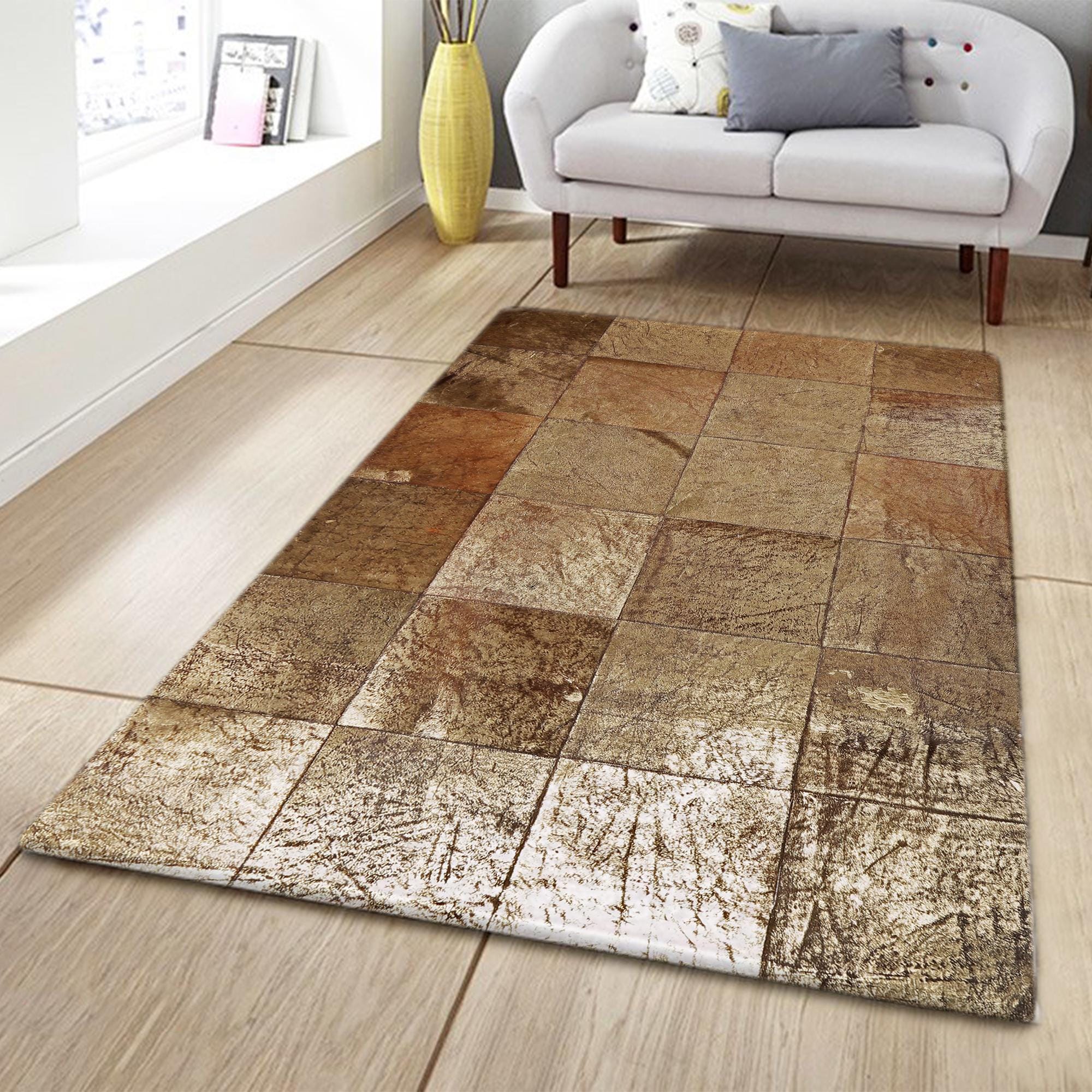 Gold Color Cowhide Patchwork Rug, Luxury Living Room Area Rug