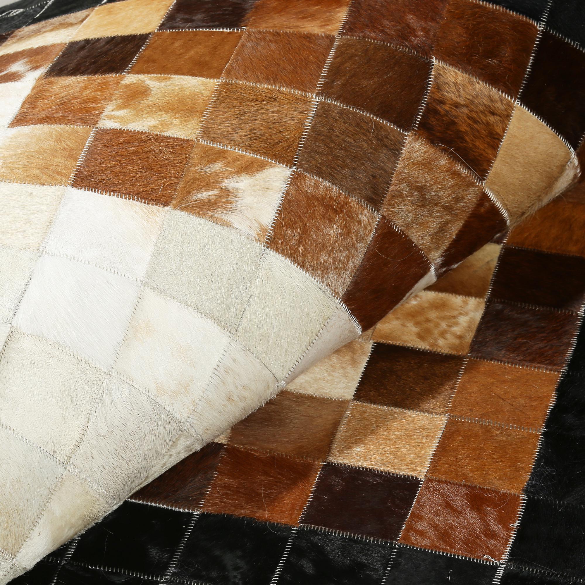 Natural Cowhide Black and Brown Patchwork Rug, Luxury Area Rug
