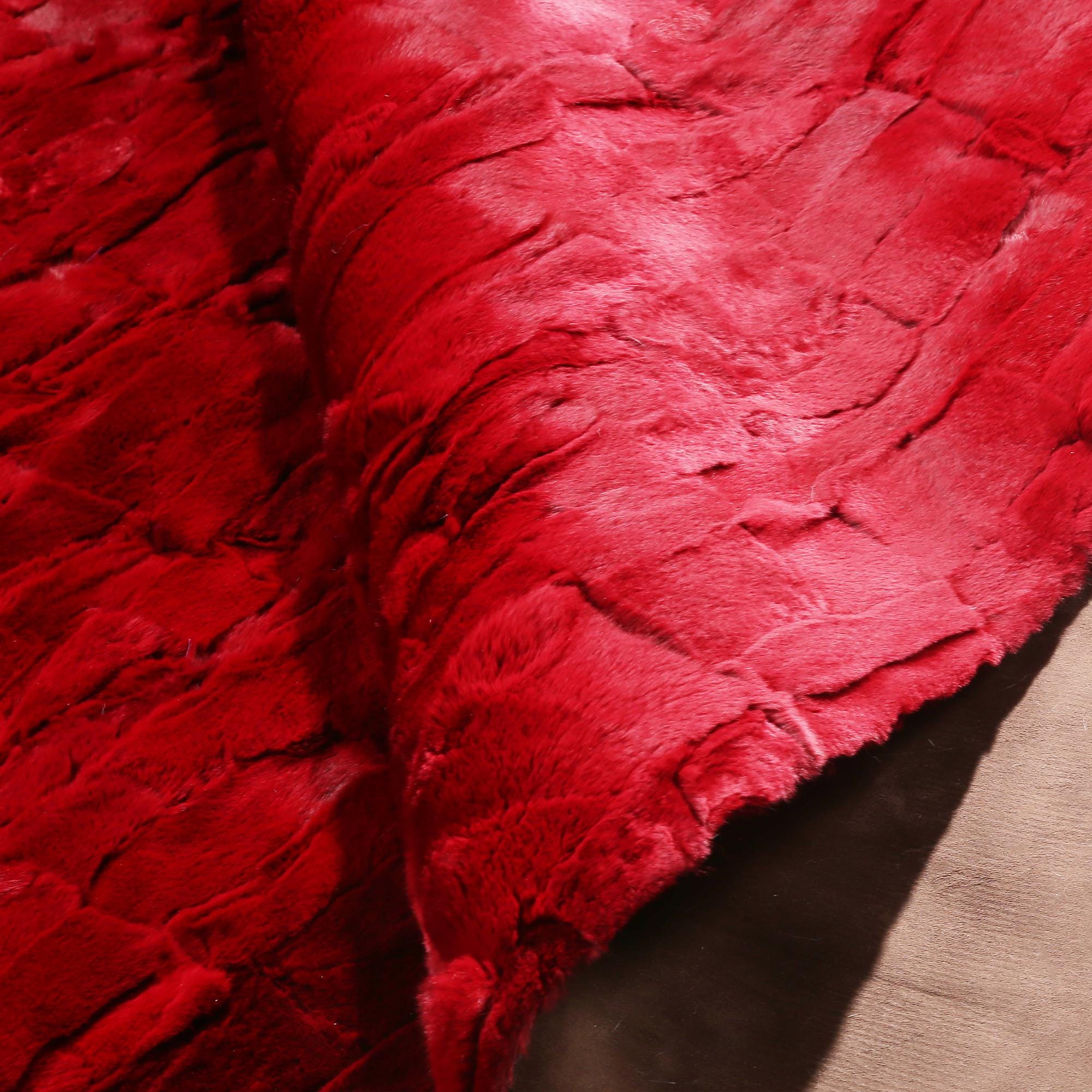 Red Rex Rabbit Fur Rug, Handmade Luxury Soft Carpet for Living Room and Bedroom