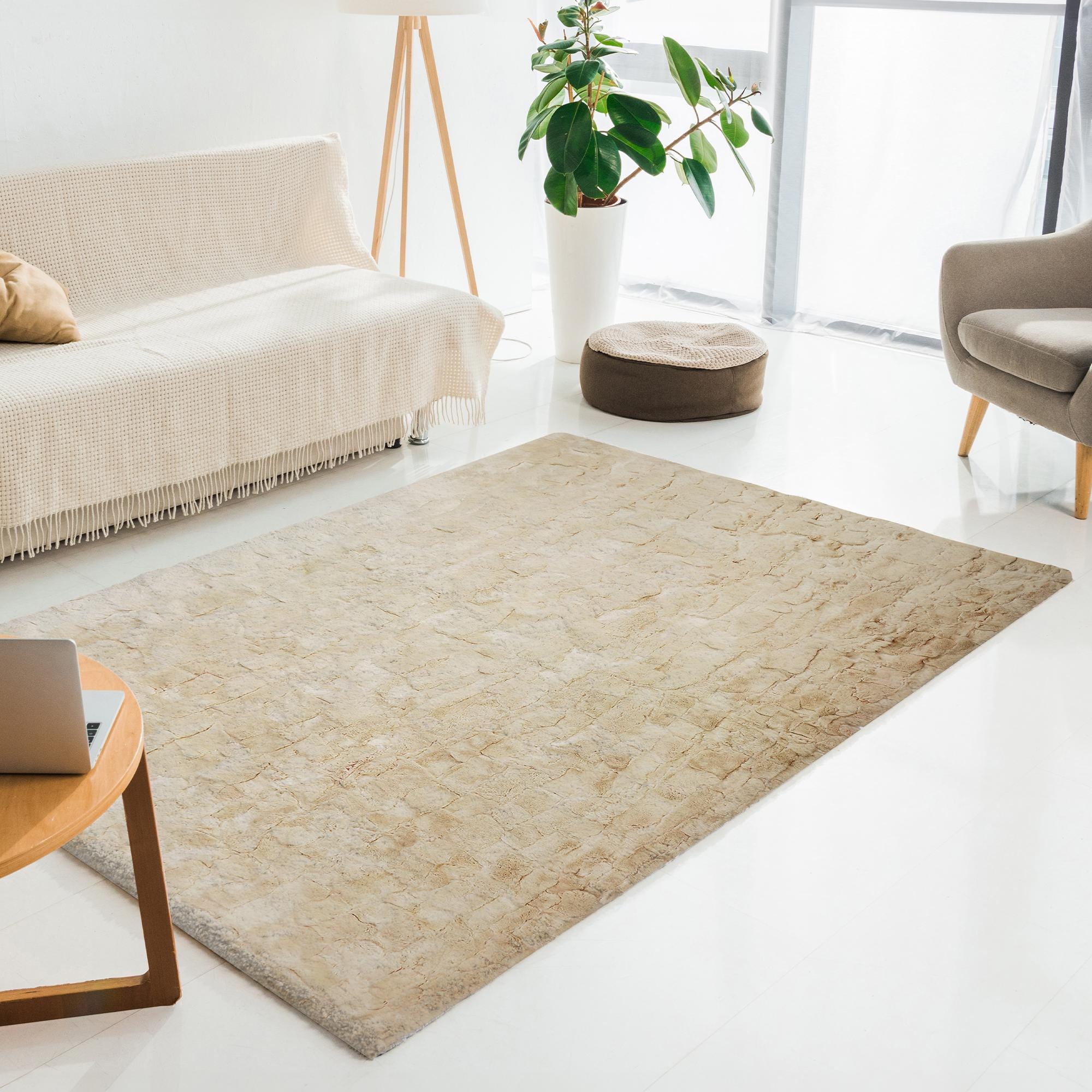 Handmade Rex Rabbit Rug in Beige – Custom Size Luxury Carpet