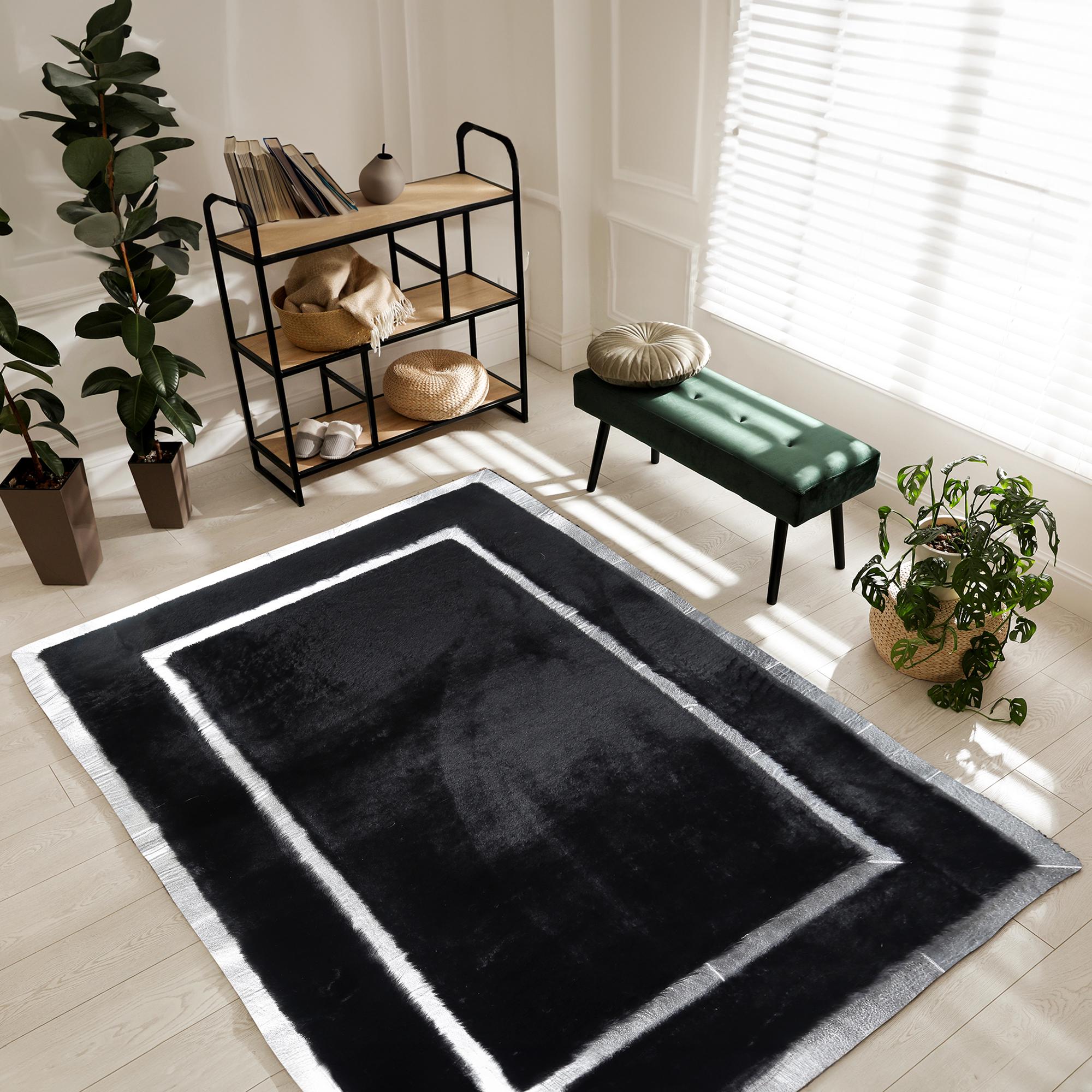 Black Plush Carpet with Silver Border