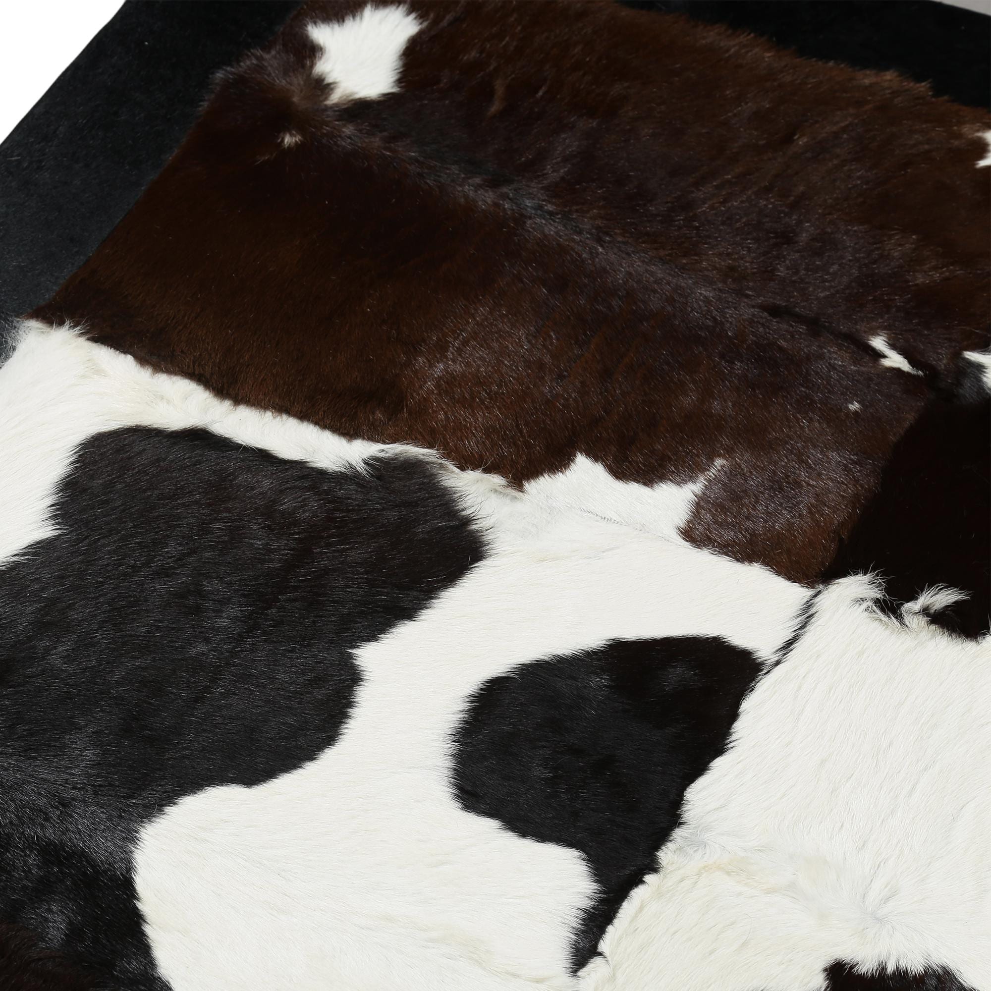 Tricolor Natural Cowhide Patchwork Rug, Handmade Living Room Carpet