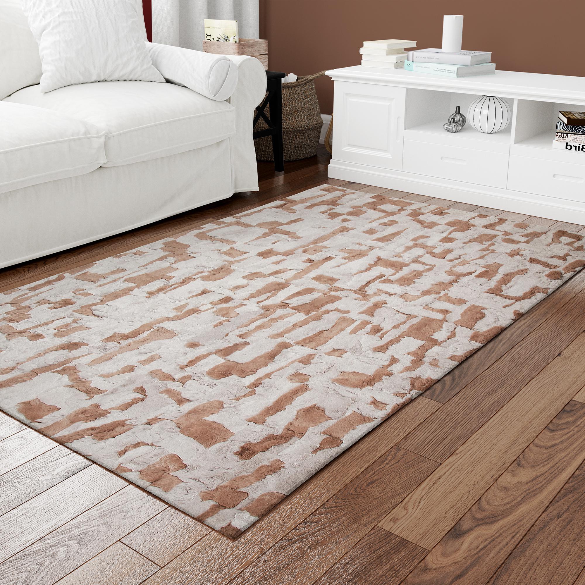 Brown and White Rex Rabbit Fur Rug – Handmade Luxury Soft Fur Carpet, Custom Size Area Carpet